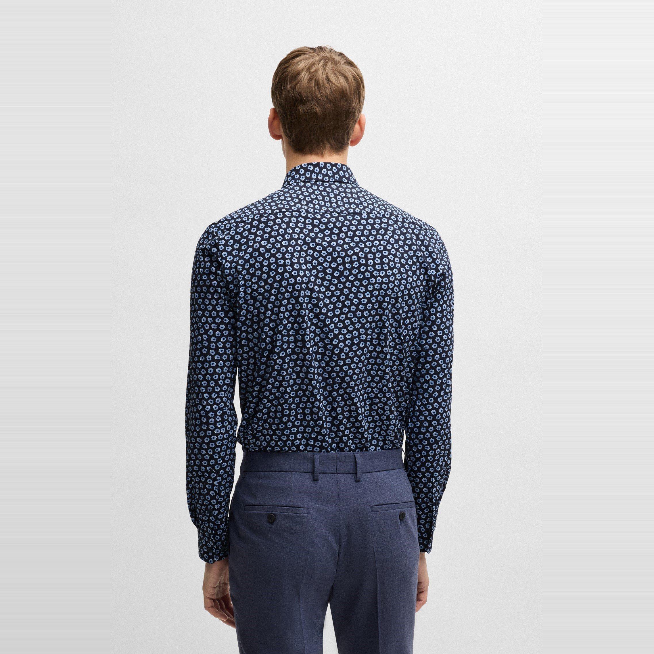 Dark Blue 404 - Boss - Men's P-Roan-Kent-C1-233 Patterned Long-Sleeve Shirt - 3