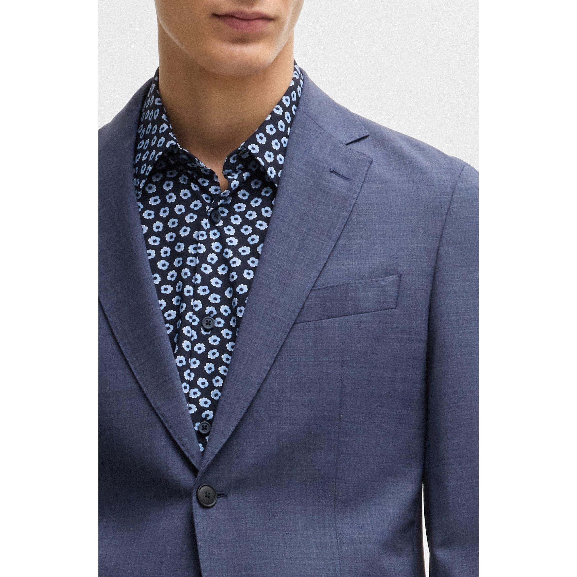 Dark Blue 404 - Boss - Men's P-Roan-Kent-C1-233 Patterned Long-Sleeve Shirt - 4