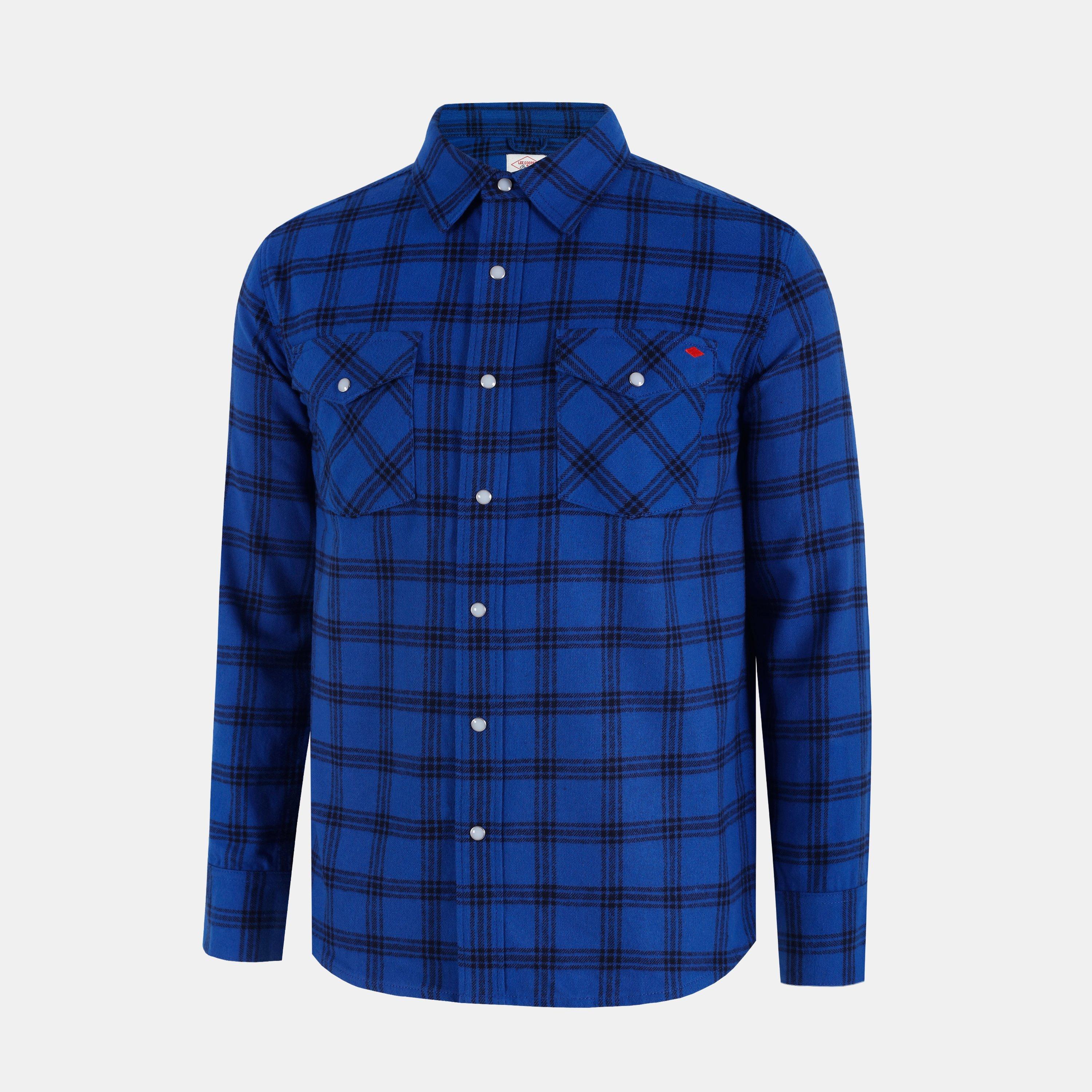 Blue Flannel - Lee Cooper - Men's Check Long Sleeve Patterned Shirt - 3