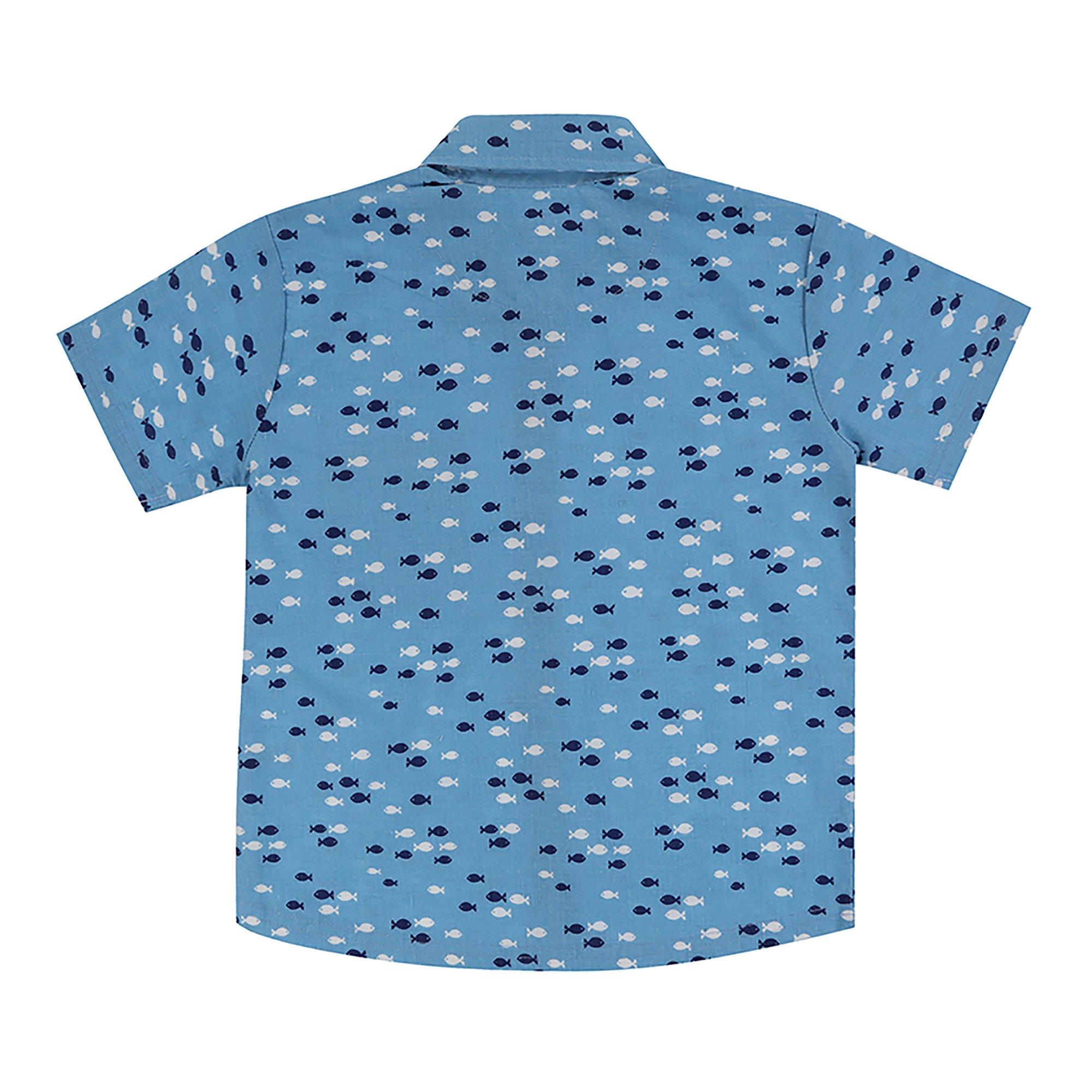 Blue - Lilly and Sid - Fish Print Short-Sleeve Shirt - 2