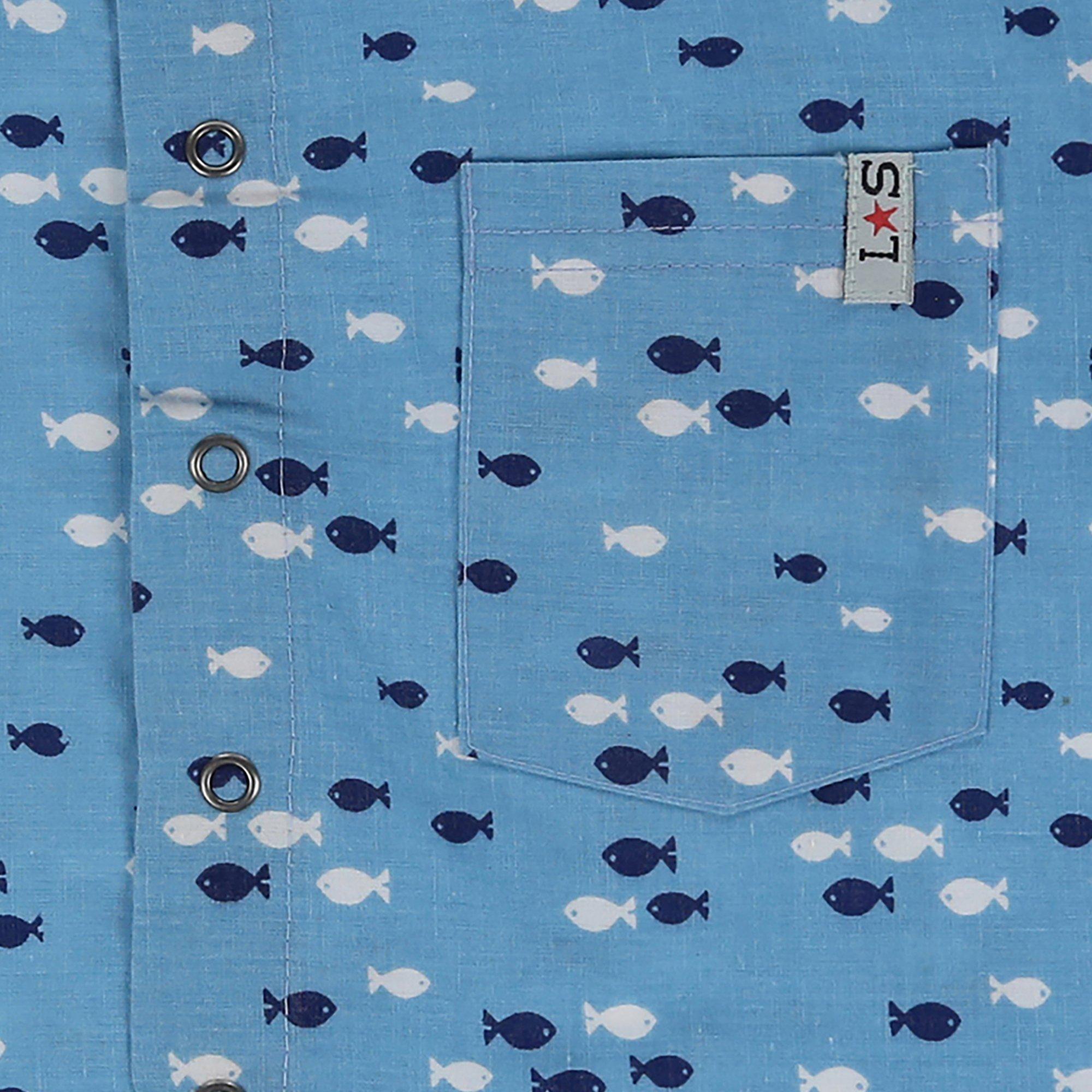 Blue - Lilly and Sid - Fish Print Short-Sleeve Shirt - 4