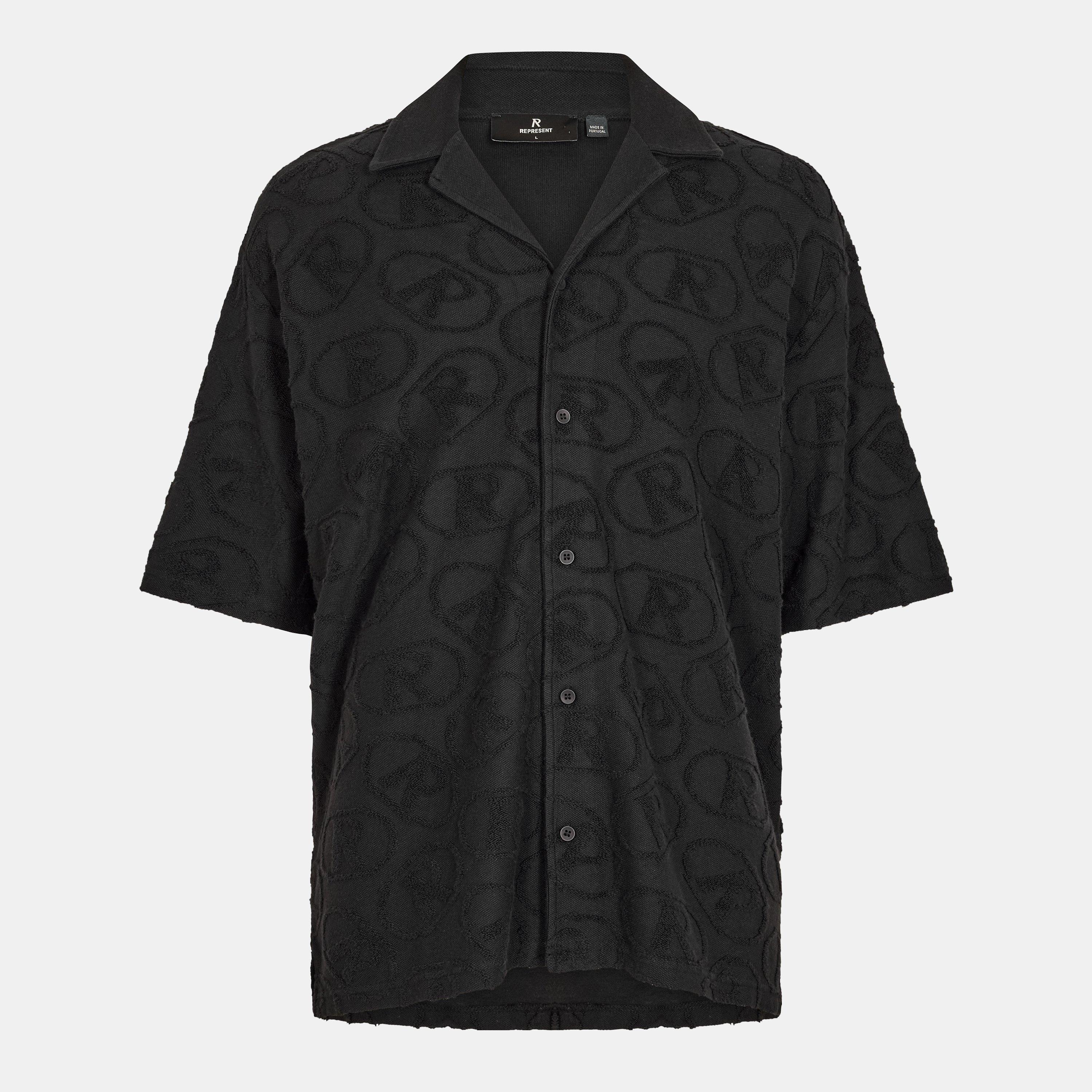 Represent Men's All Over Towel Fabric Short Sleeve Shirt - Black - S