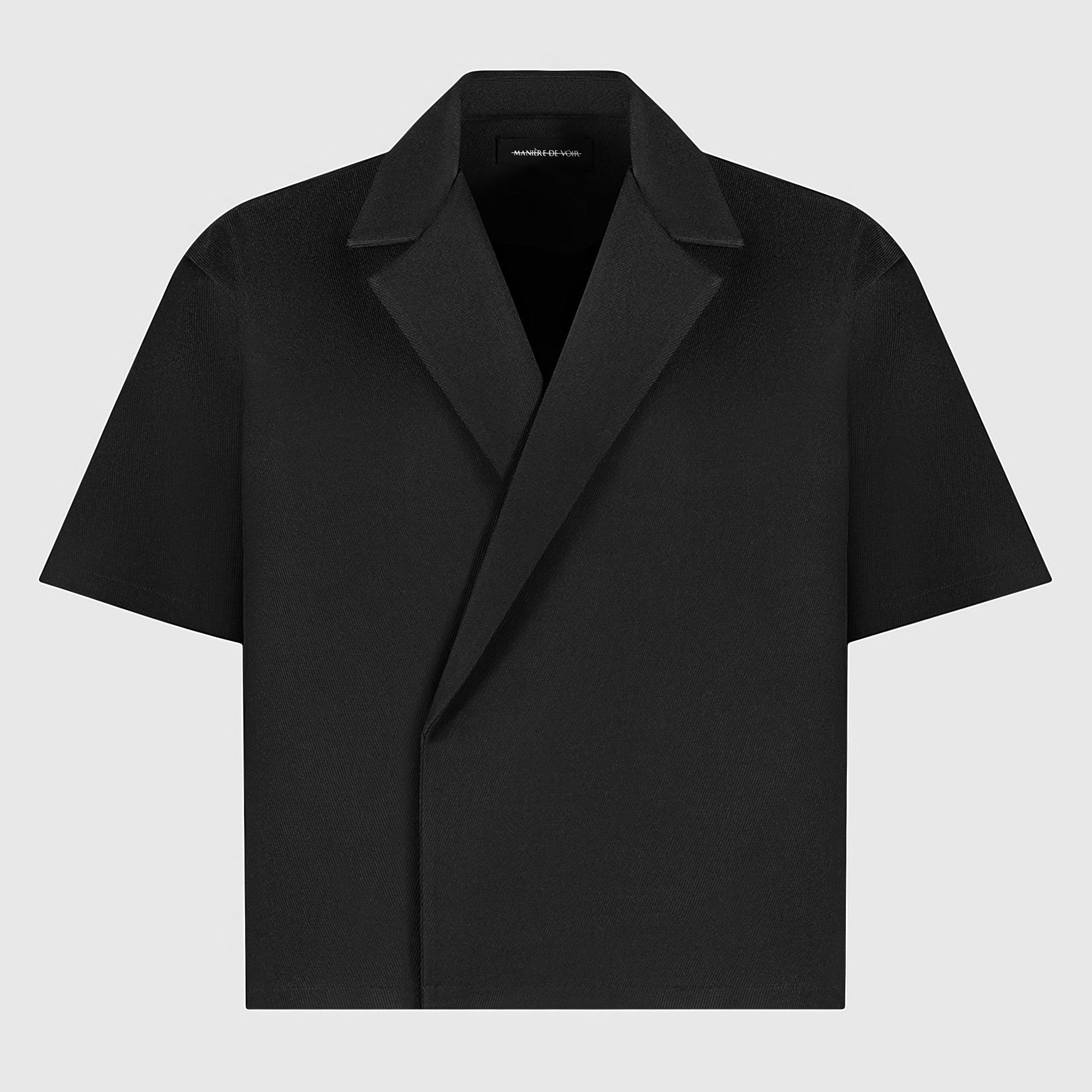 Black - Maniere De Voir - Mens Abel Boxy Twill Double Breasted Shirt - 1