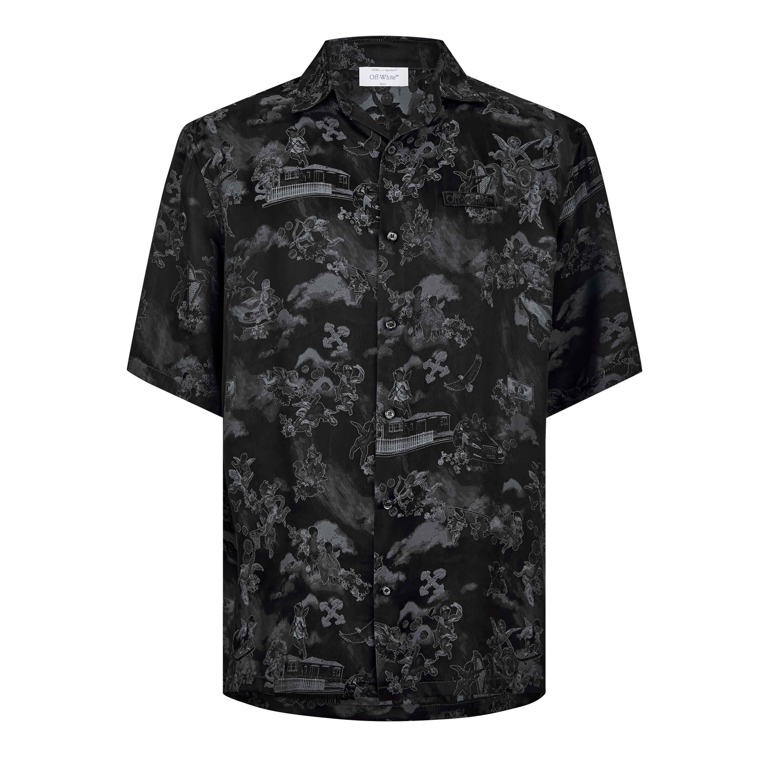 Black - Off White - Men's Fresco Bowl Short Sleeve Patterned Shirt - 1