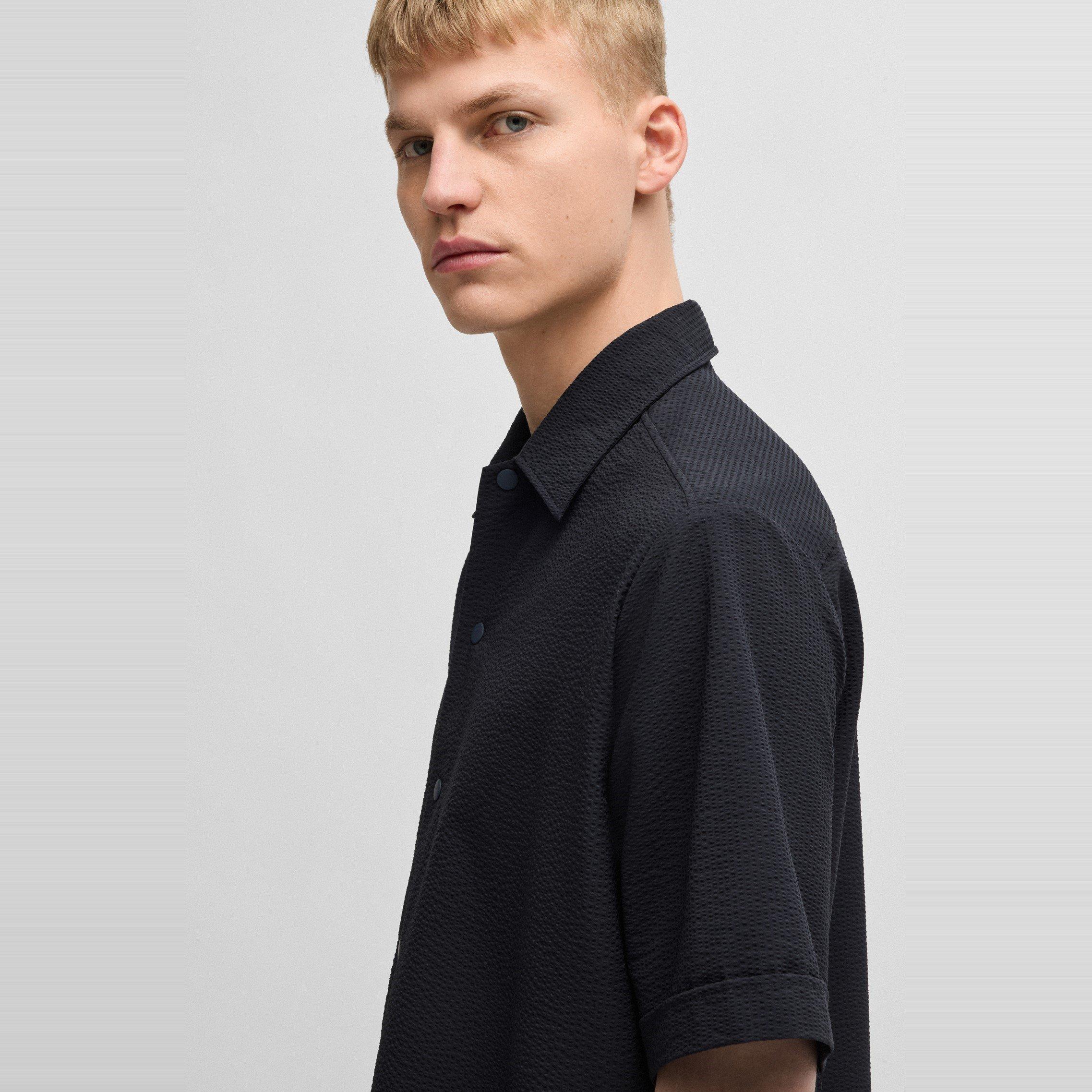 Dark Blue 404 - Boss - Men's Lapoully Seer Plain Short-Sleeve Shirt - 5