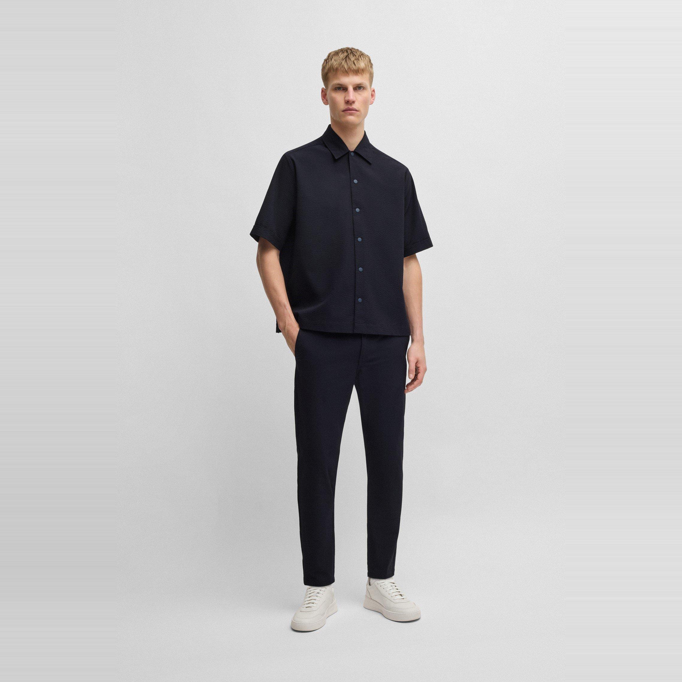 Dark Blue 404 - Boss - Men's Lapoully Seer Plain Short-Sleeve Shirt - 6