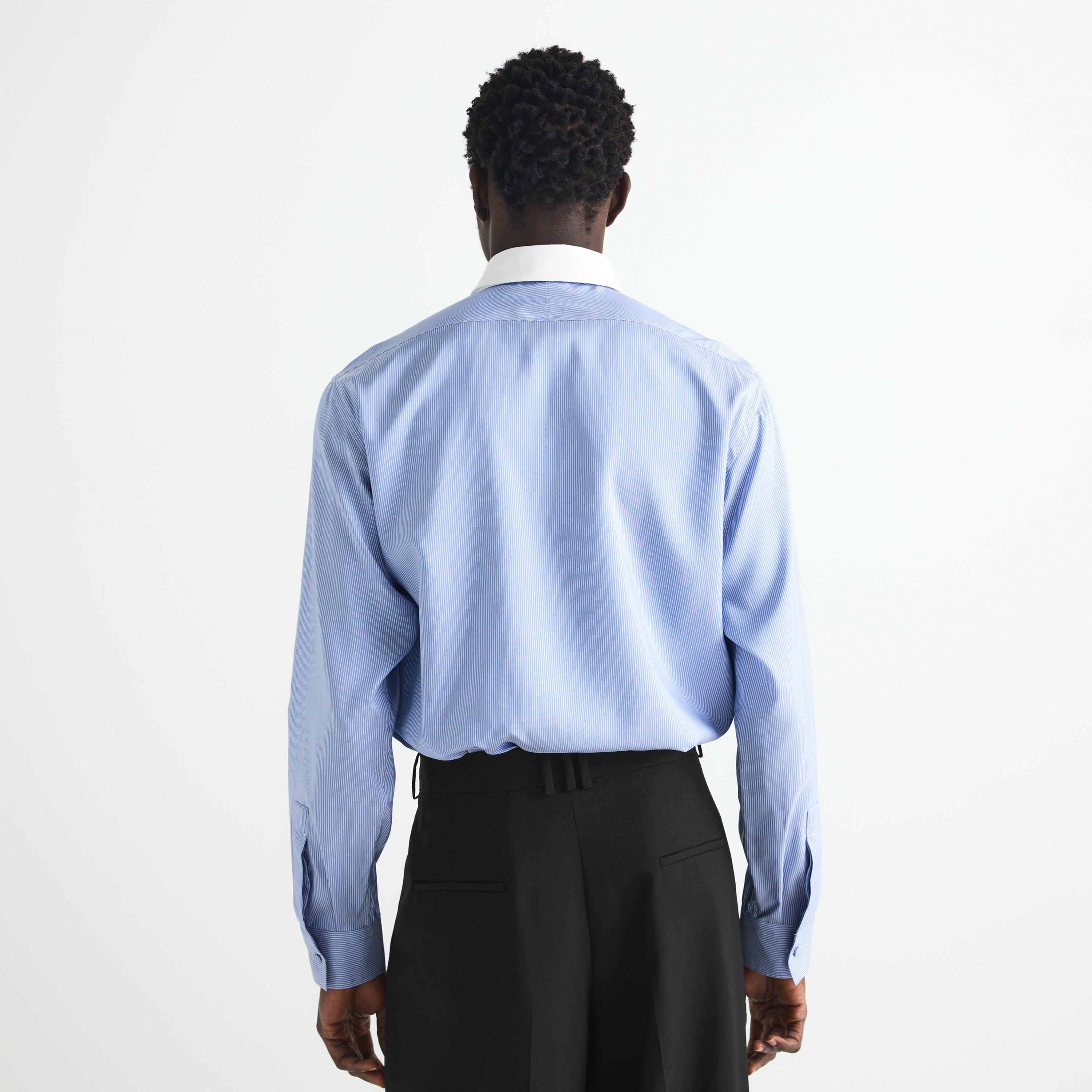 Blue/White - Tom Ford - Men's Silk Striped Long-Sleeve Shirt - 4