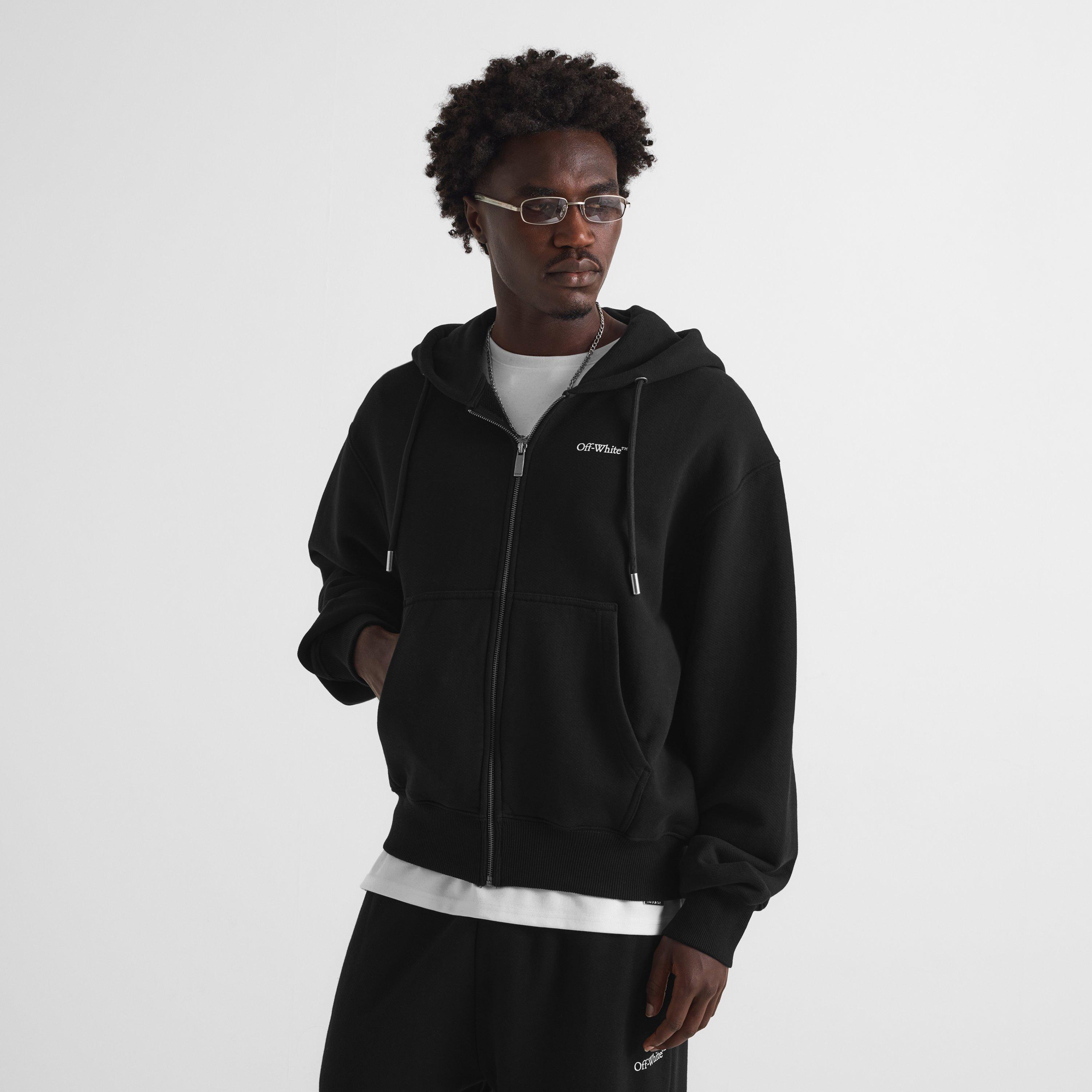 Black - Off White - Men's Marble Arrow Zip Hoodie Fleece Top - 3