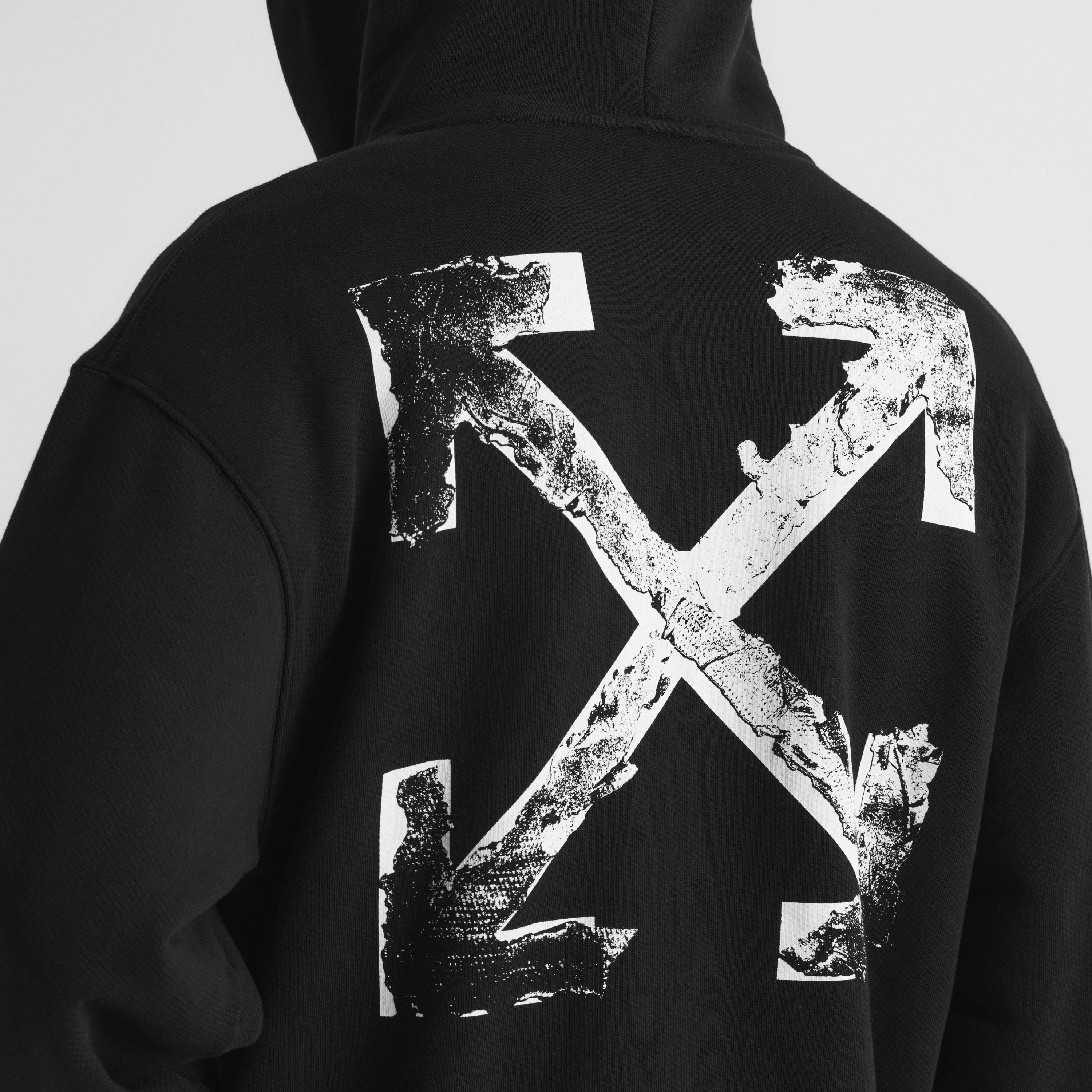Black - Off White - Men's Marble Arrow Zip Hoodie Fleece Top - 5