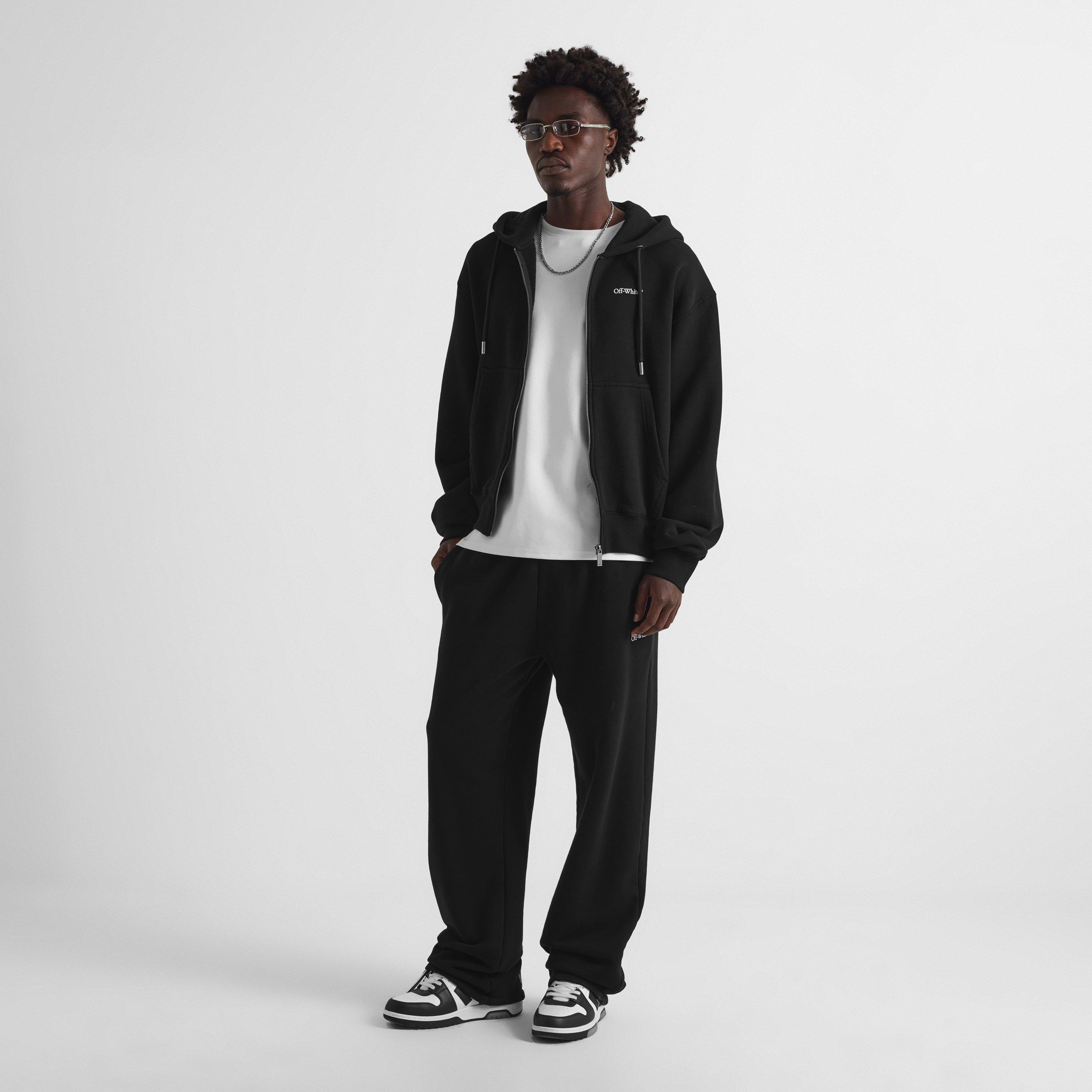 Black - Off White - Men's Marble Arrow Zip Hoodie Fleece Top - 6