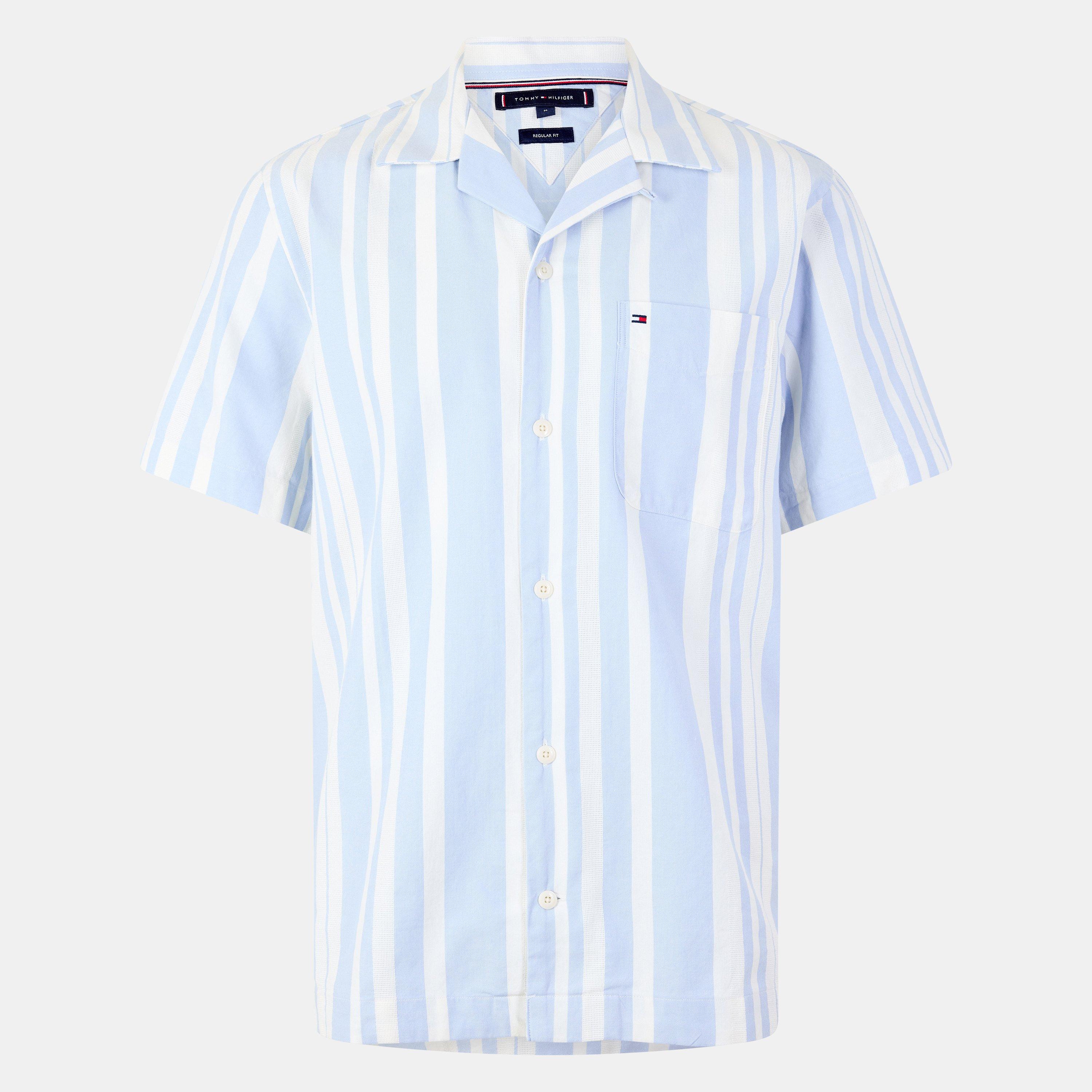 Breezy Blue 0A4 - Tommy Hilfiger - Men's Horizontal Striped Short Sleeve Shirt - 1