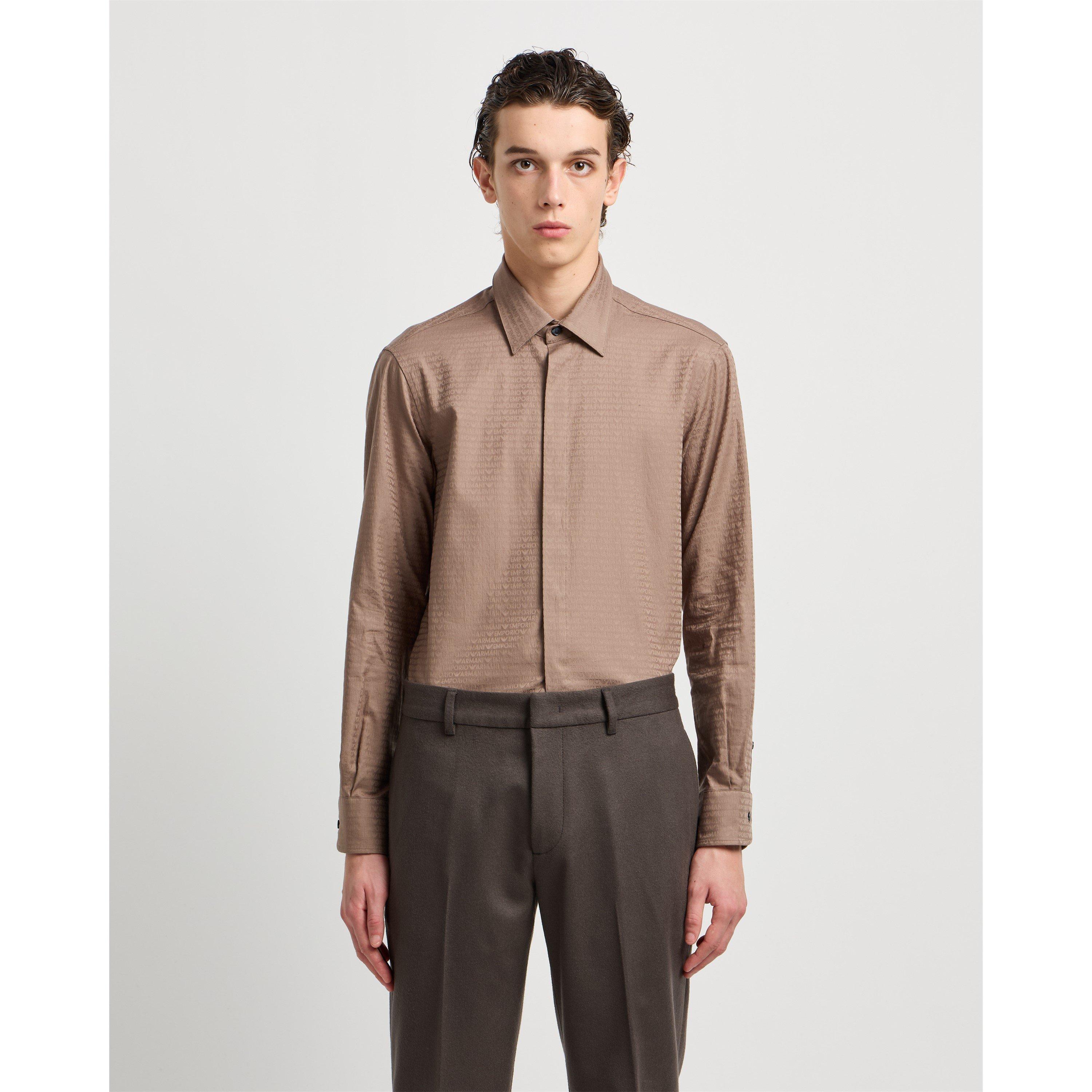 Emporio Armani Men's Long Sleeve Patterned Shirt - Walnut F6133
