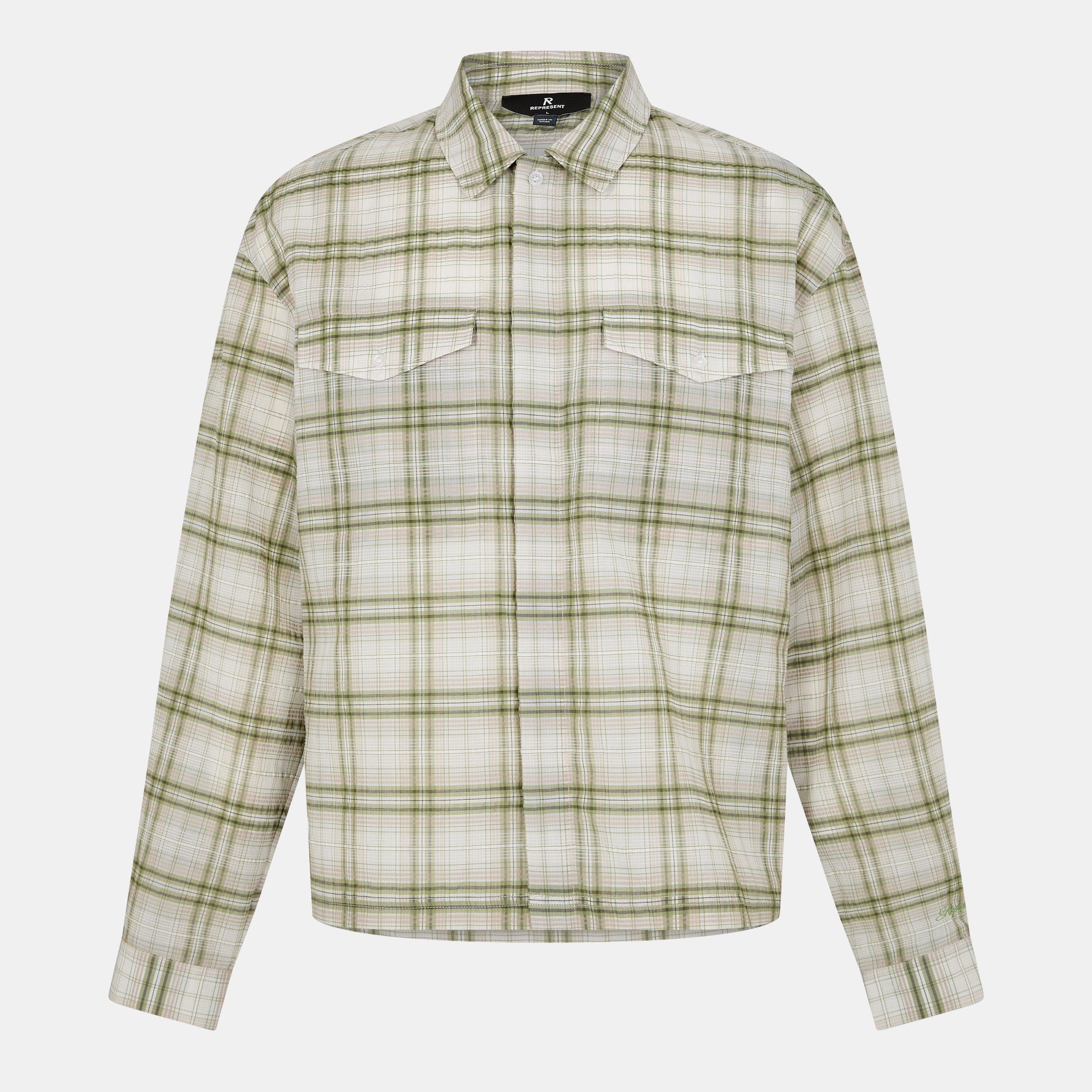 Represent Men's Rep Sheer Flan Shirt, Sheer Fabric - Green - L