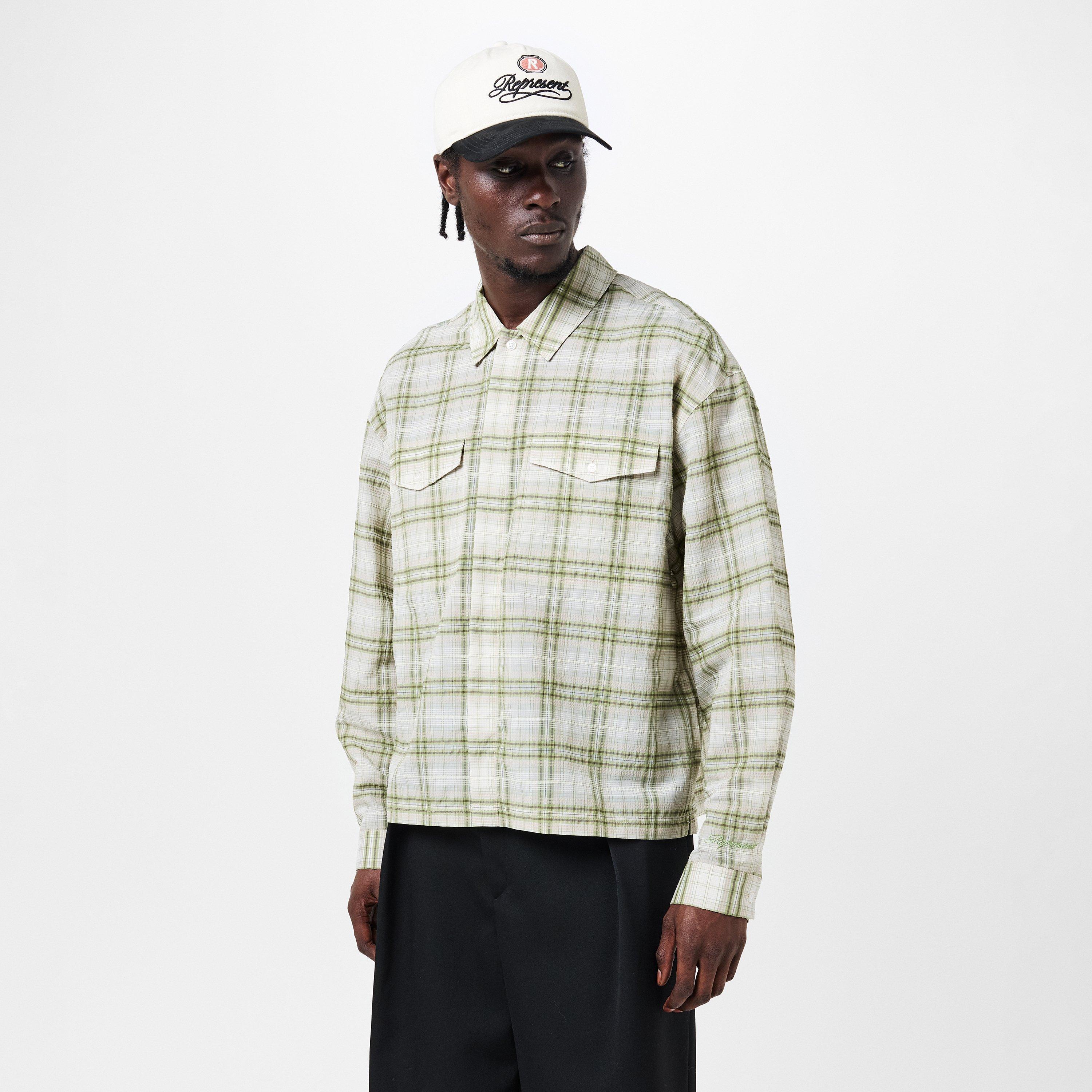 Green - Represent - Men's Rep Sheer Flan Shirt, Sheer Fabric - 3