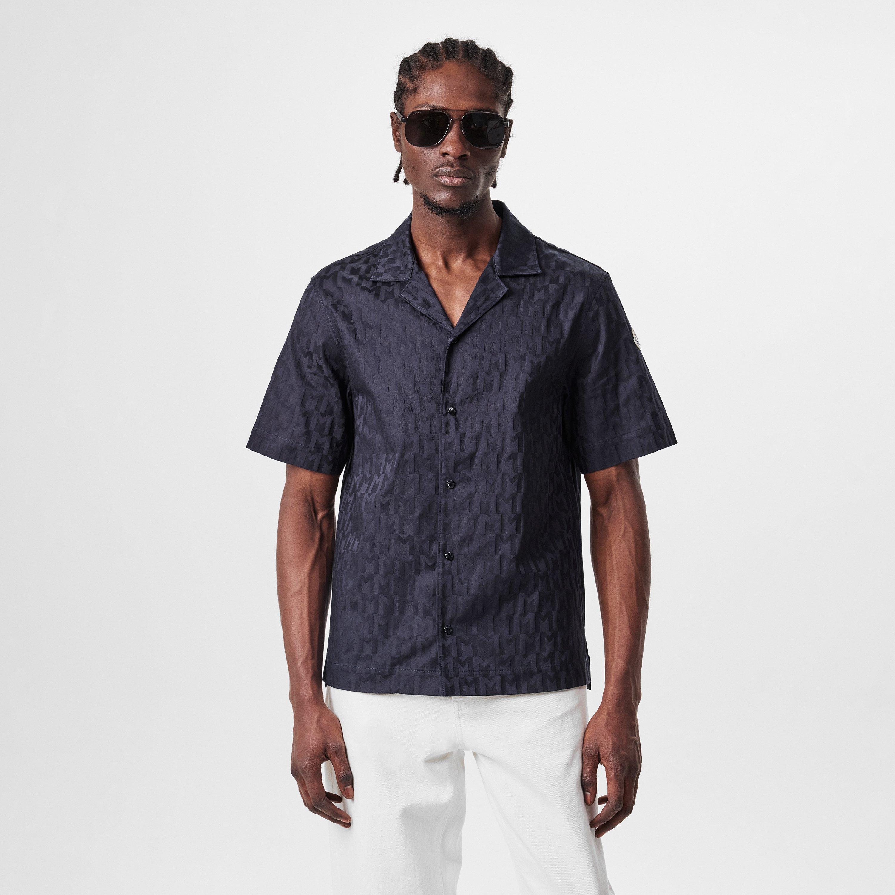 Navy F77 - Moncler - Men's Short-Sleeve Patterned Shirt - 3