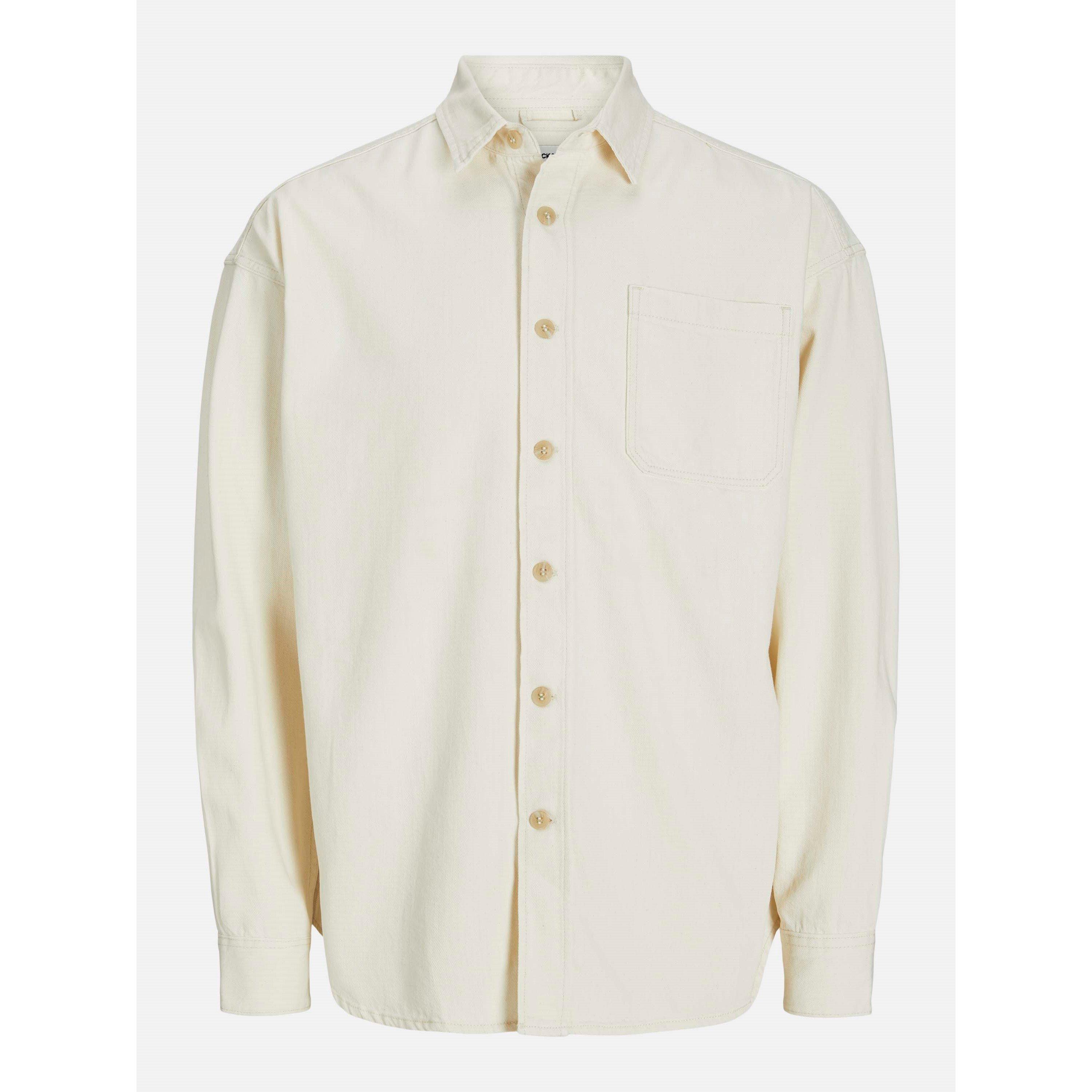 Jack And Jones Men's Denim Long Sleeve Plain Shirt - Ecru - 2XL