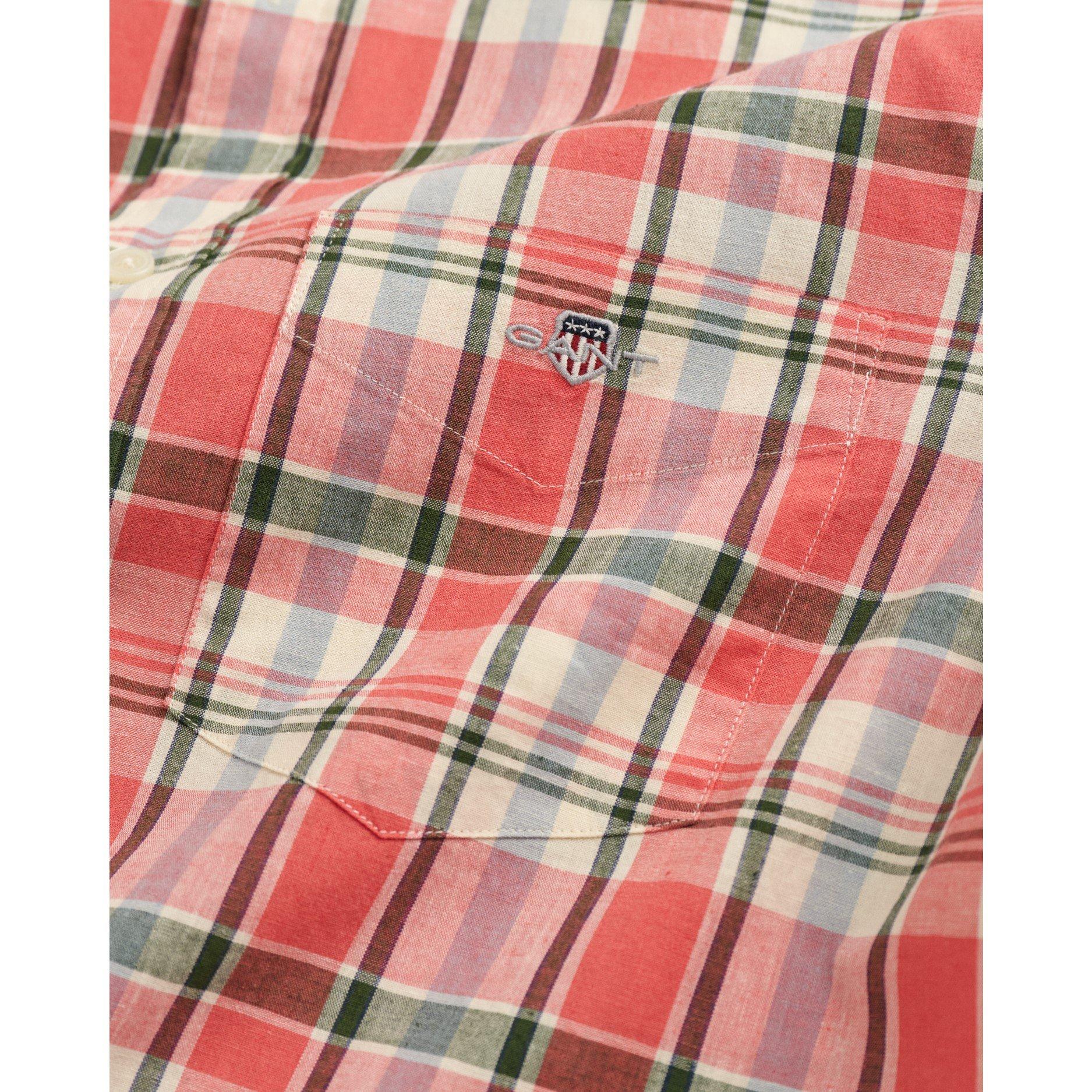 Zonsondergang Roze - Gant - Men's Cotton Linen Check Short-Sleeve Patterned Shirt - 2