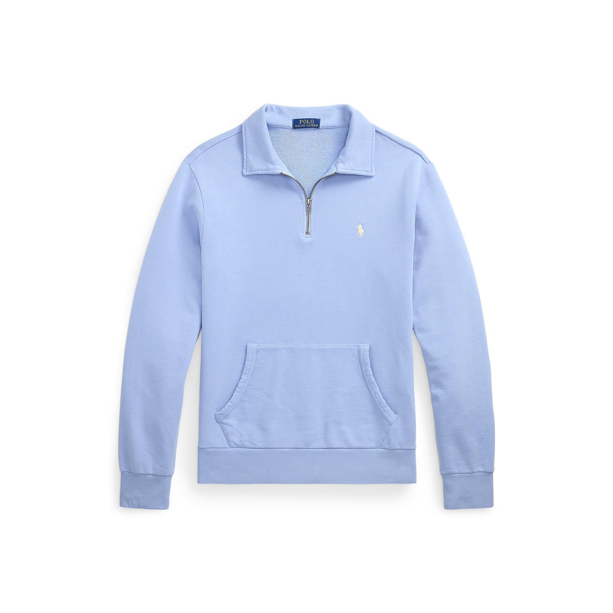 Chambray Blue - Polo Ralph Lauren - Loopback Terry Cotton Quarter Zip Sweater - 5