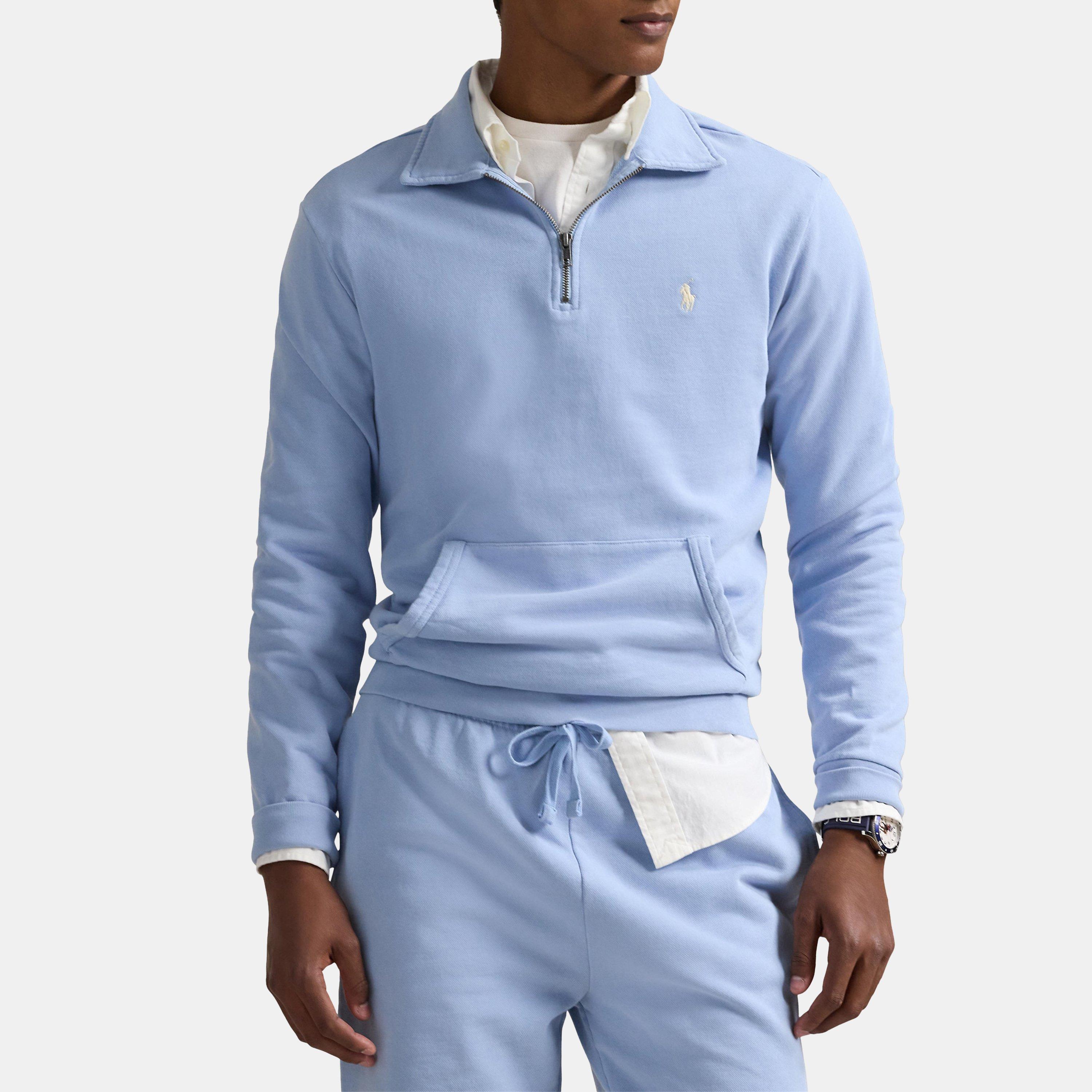 Chambray Blue - Polo Ralph Lauren - Loopback Terry Cotton Quarter Zip Sweater - 2