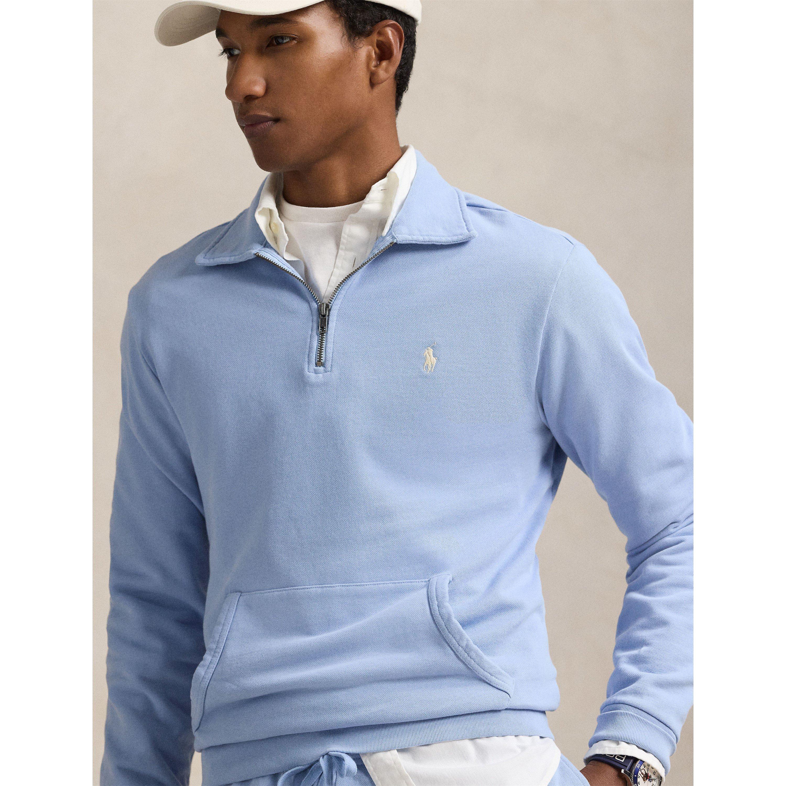 Chambray Blue - Polo Ralph Lauren - Loopback Terry Cotton Quarter Zip Sweater - 4