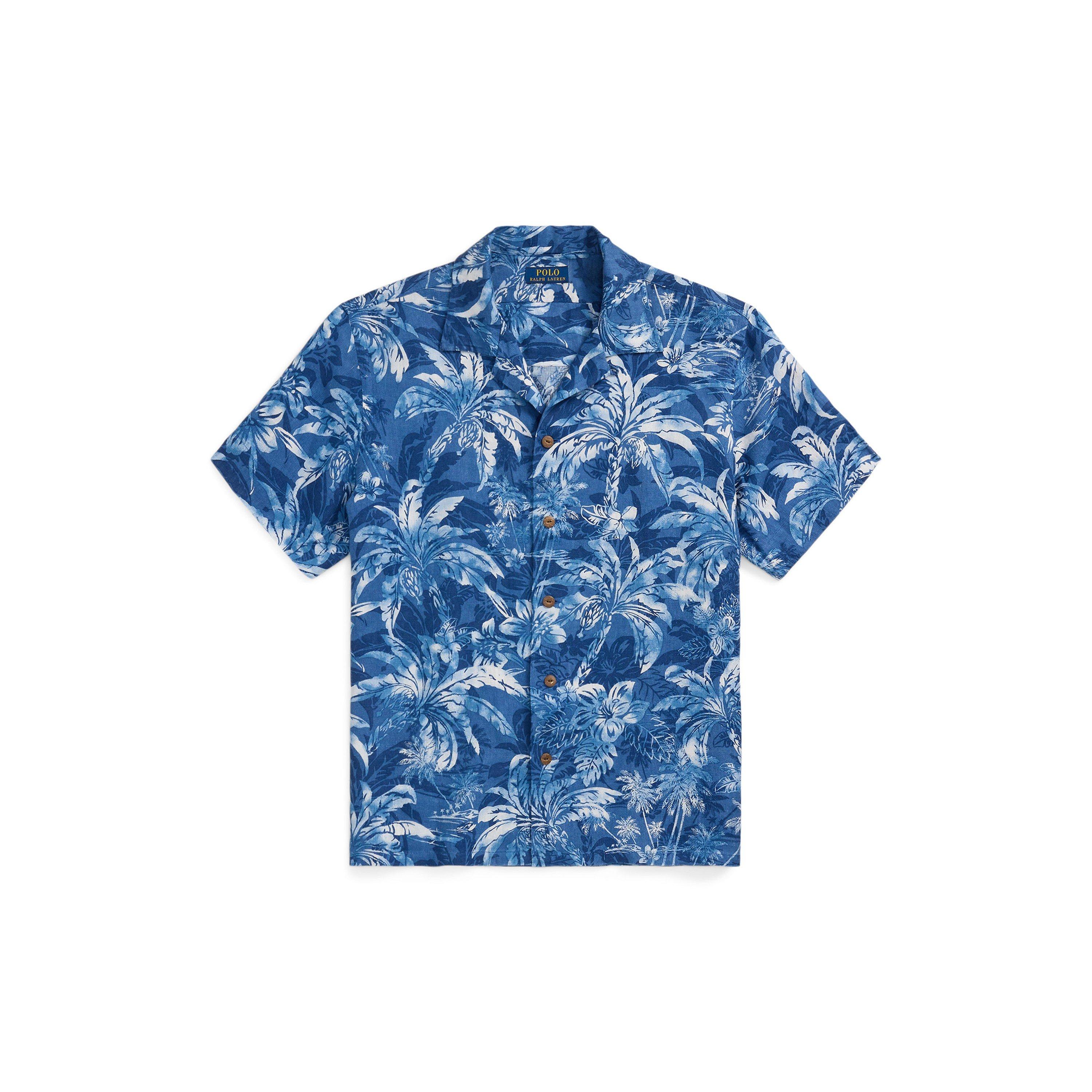 Indigo Palm - Polo Ralph Lauren - Men's Linen Palm Pattern Short Sleeve Shirt - 1