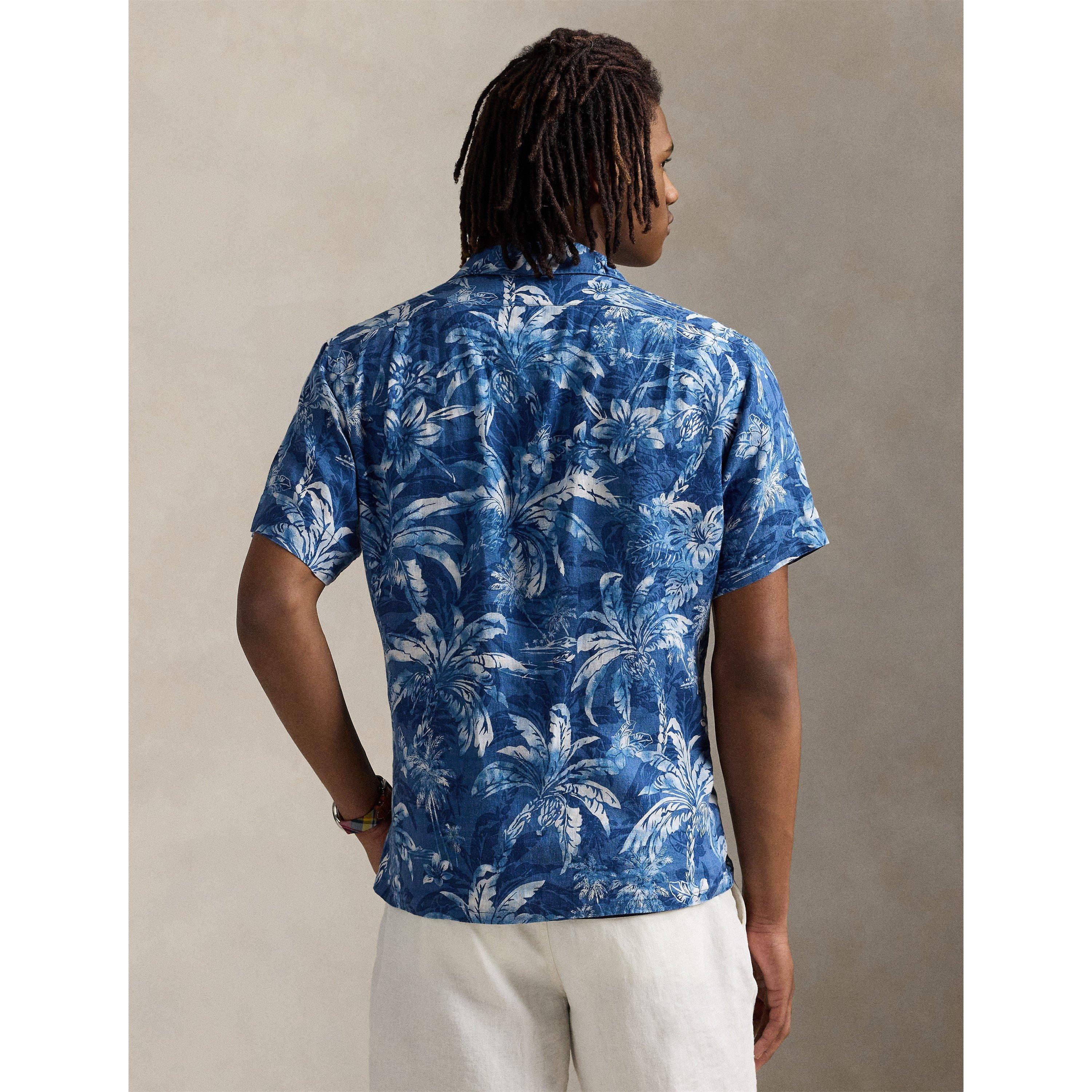 Indigo Palm - Polo Ralph Lauren - Men's Linen Palm Pattern Short Sleeve Shirt - 4