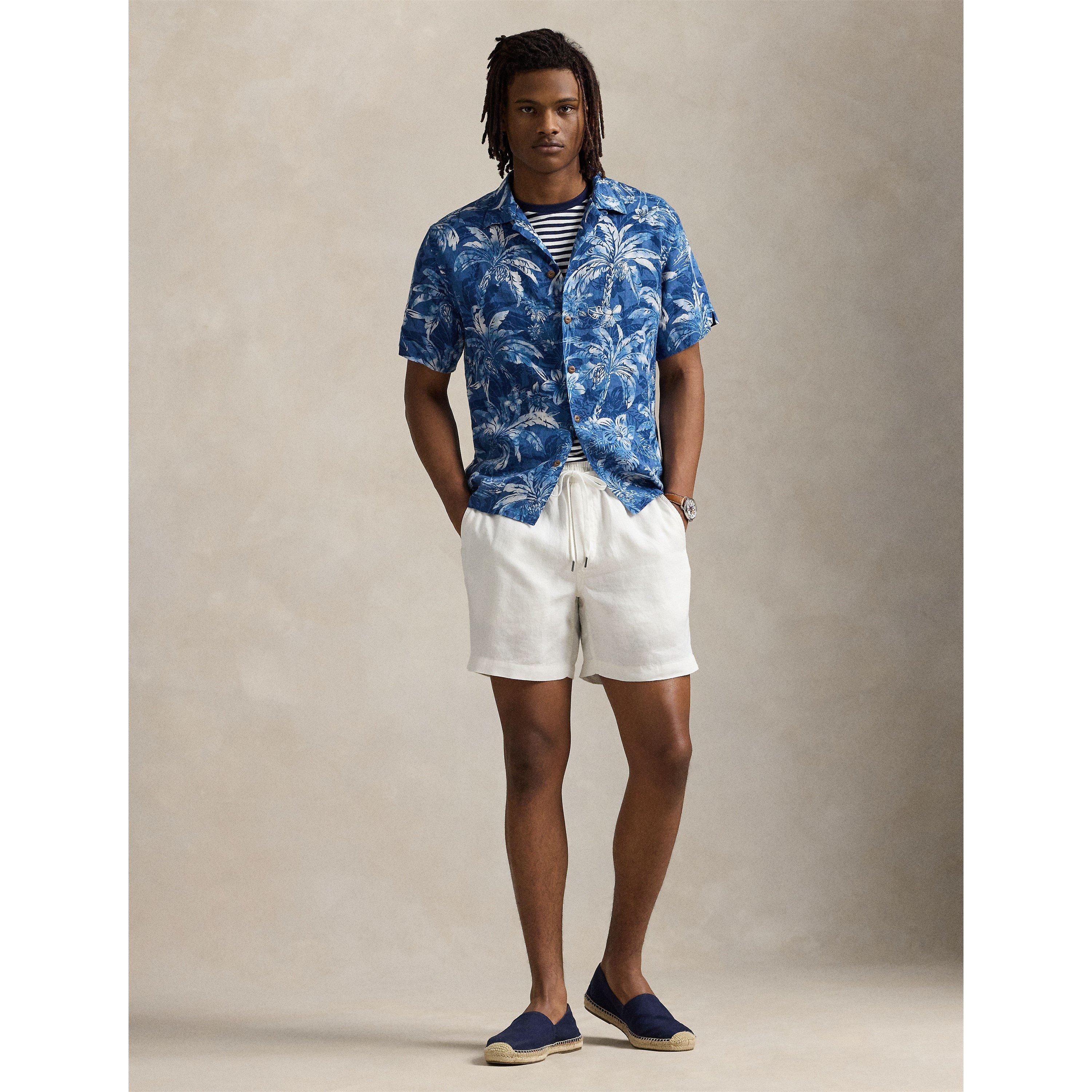 Indigo Palm - Polo Ralph Lauren - Men's Linen Palm Pattern Short Sleeve Shirt - 5