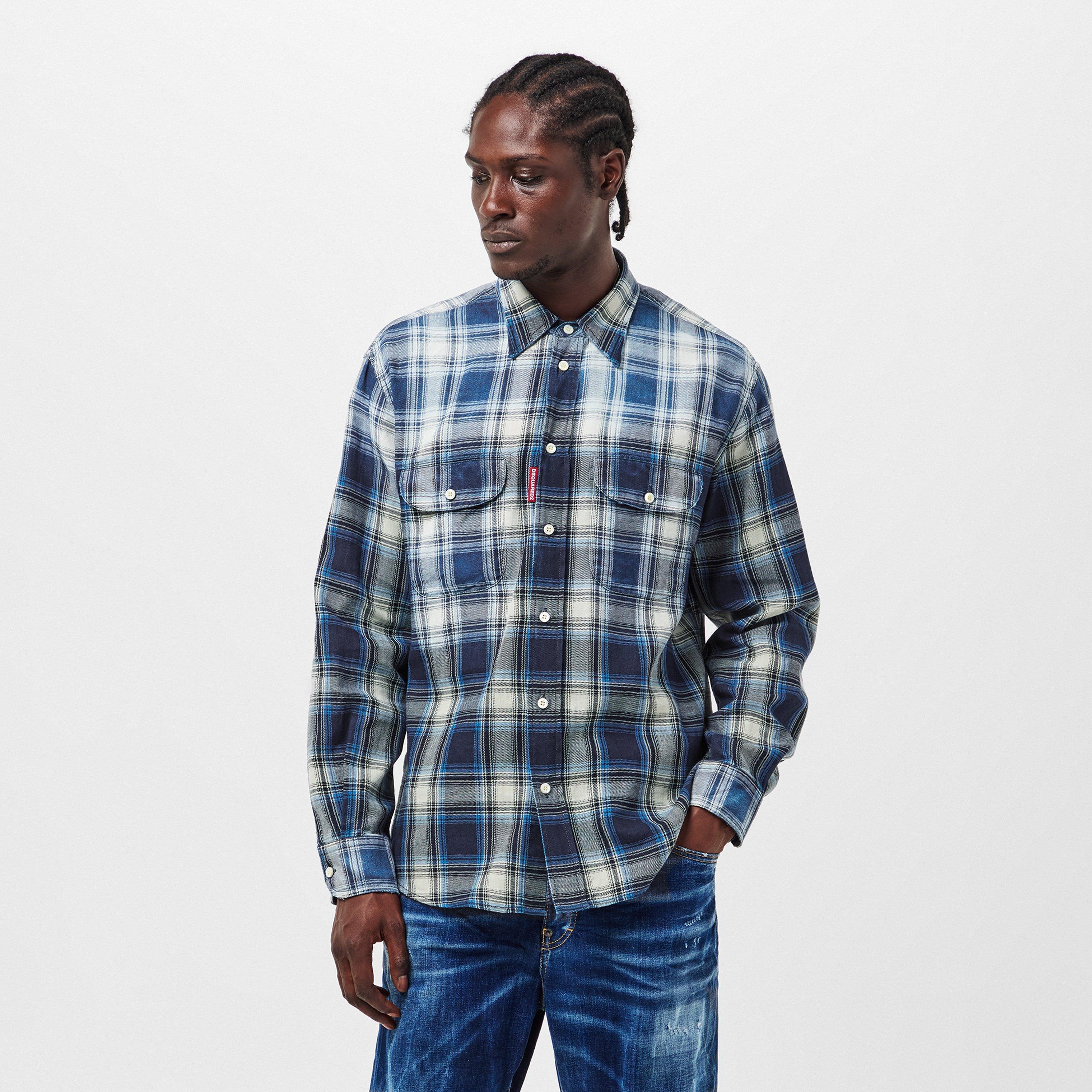 Indigo Check - DSquared2 - Men's DSQ Vintage Long-Sleeve Patterned Shirt - 3