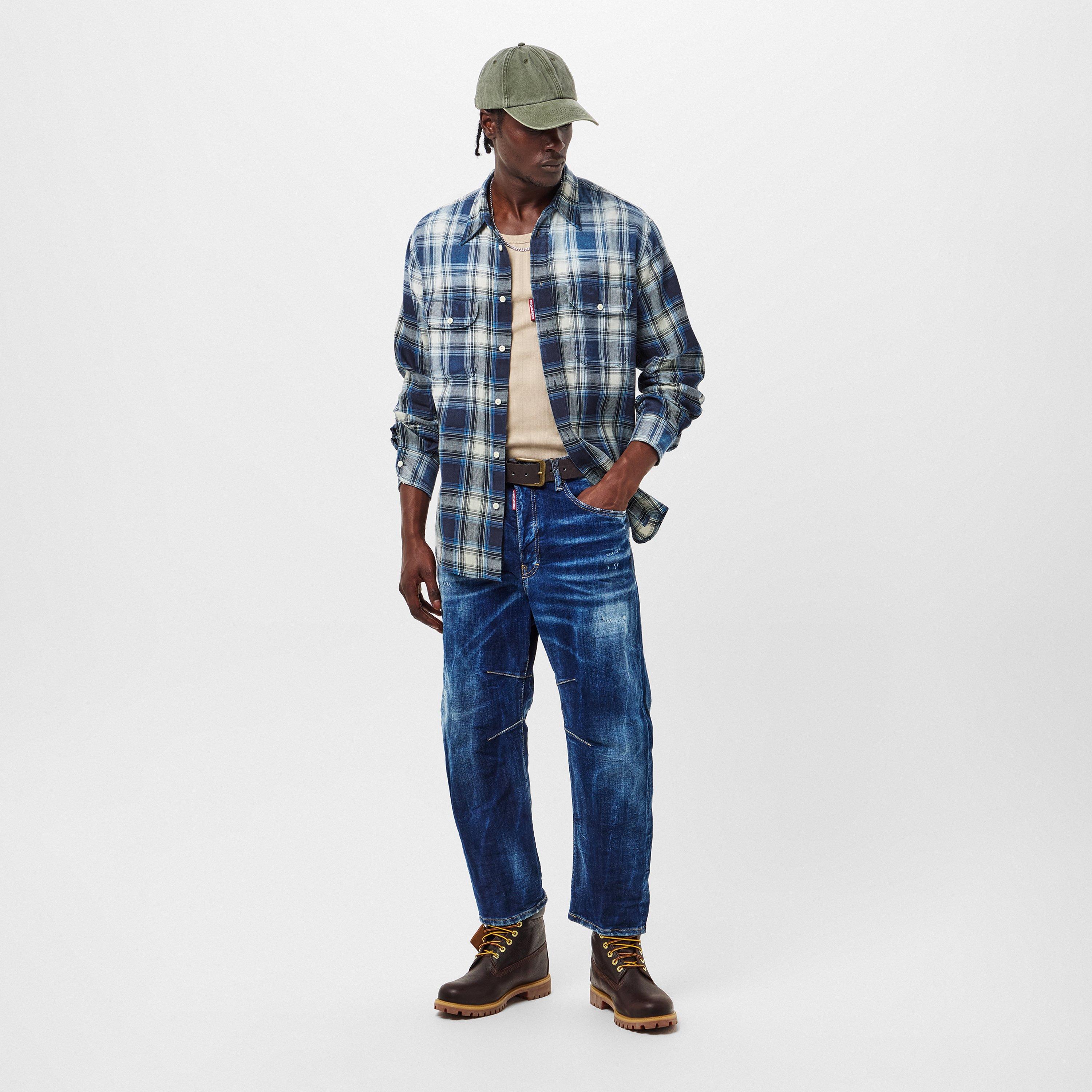 Indigo Check - DSquared2 - Men's DSQ Vintage Long-Sleeve Patterned Shirt - 6