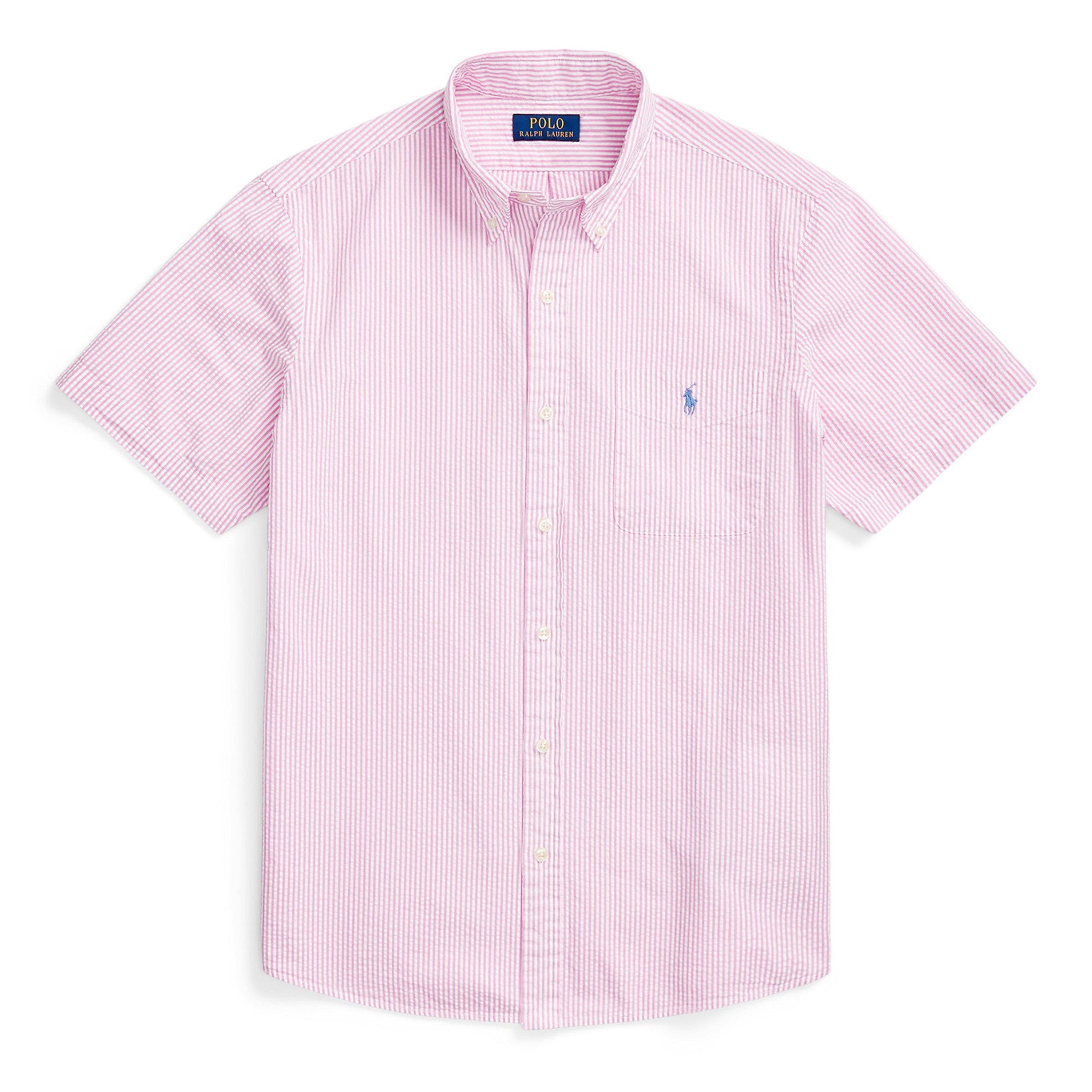 Rose/White - Polo Ralph Lauren - Men's Striped Seersucker Short Sleeve Shirt - 1