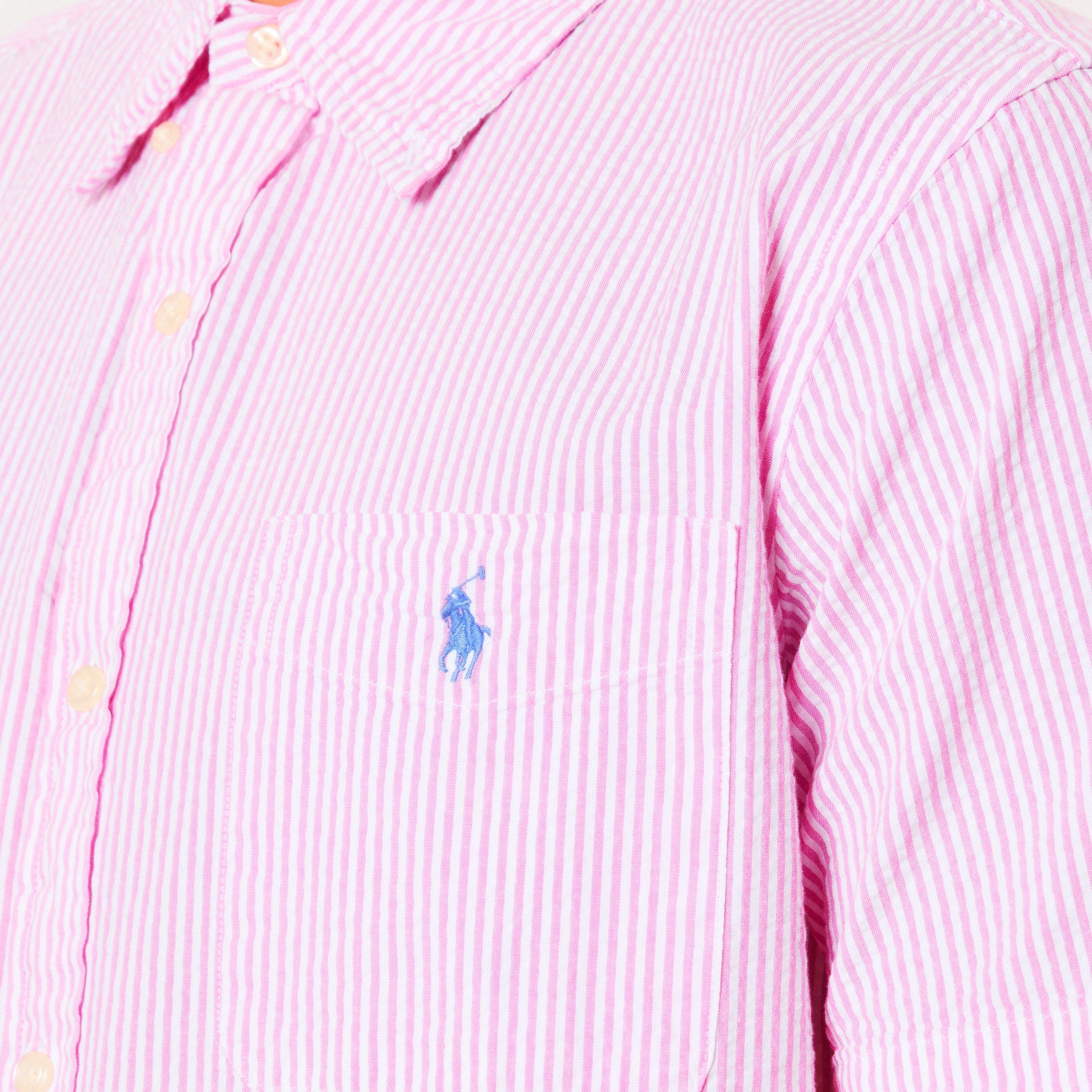 Rose/White - Polo Ralph Lauren - Men's Striped Seersucker Short-Sleeve Patterned Shirt - 5