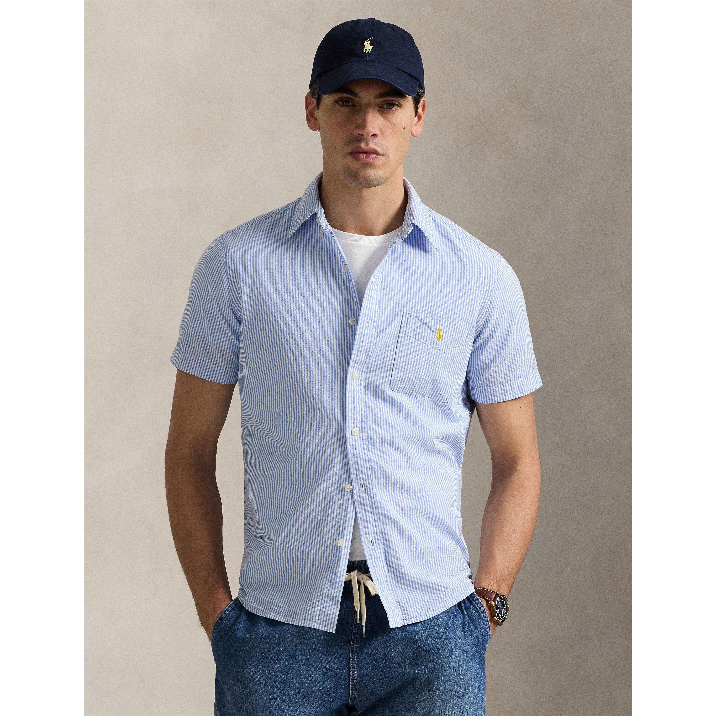 Blue/White - Polo Ralph Lauren - Men's Striped Seersucker Short Sleeve Shirt - 2
