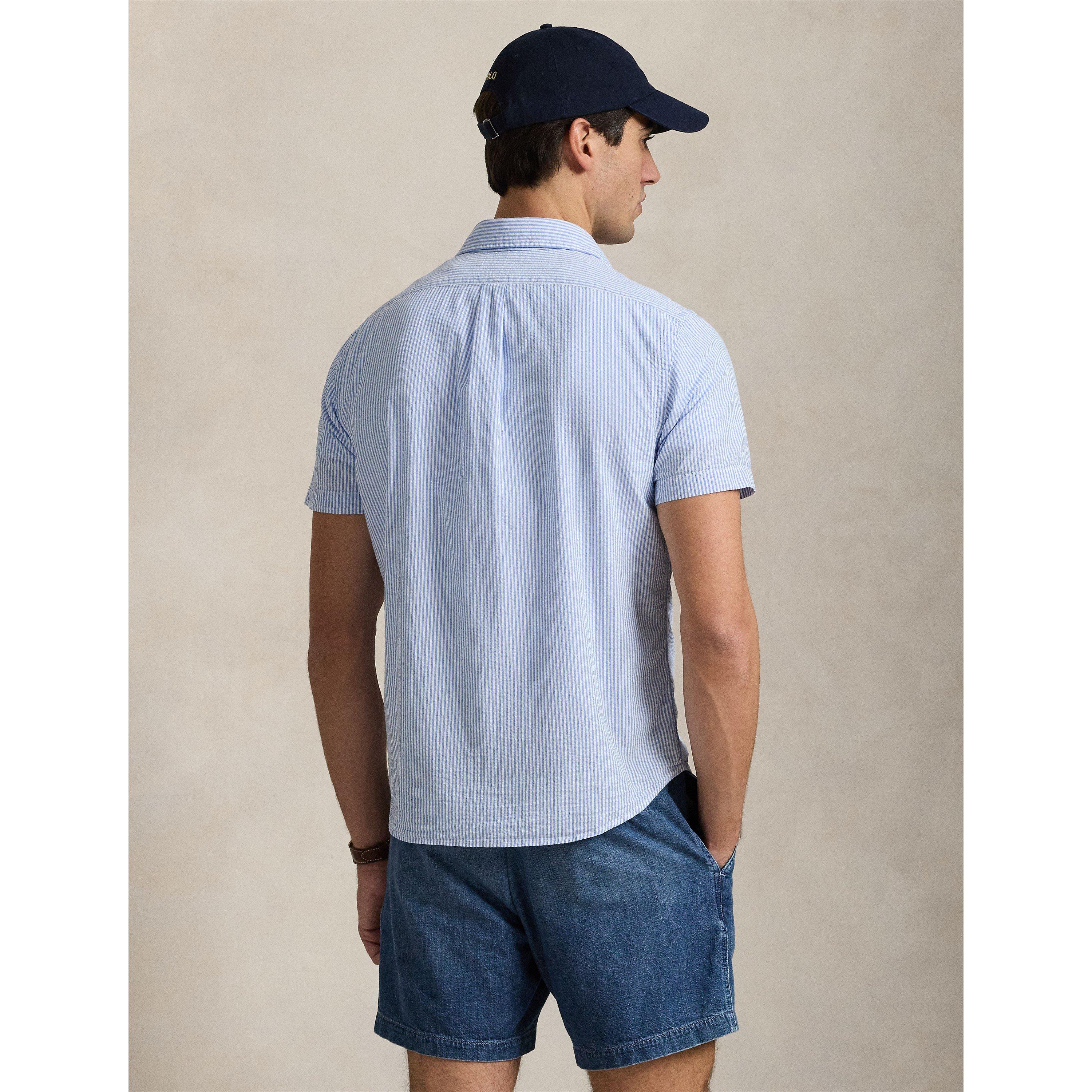 Blue/White - Polo Ralph Lauren - Men's Striped Seersucker Short Sleeve Shirt - 3