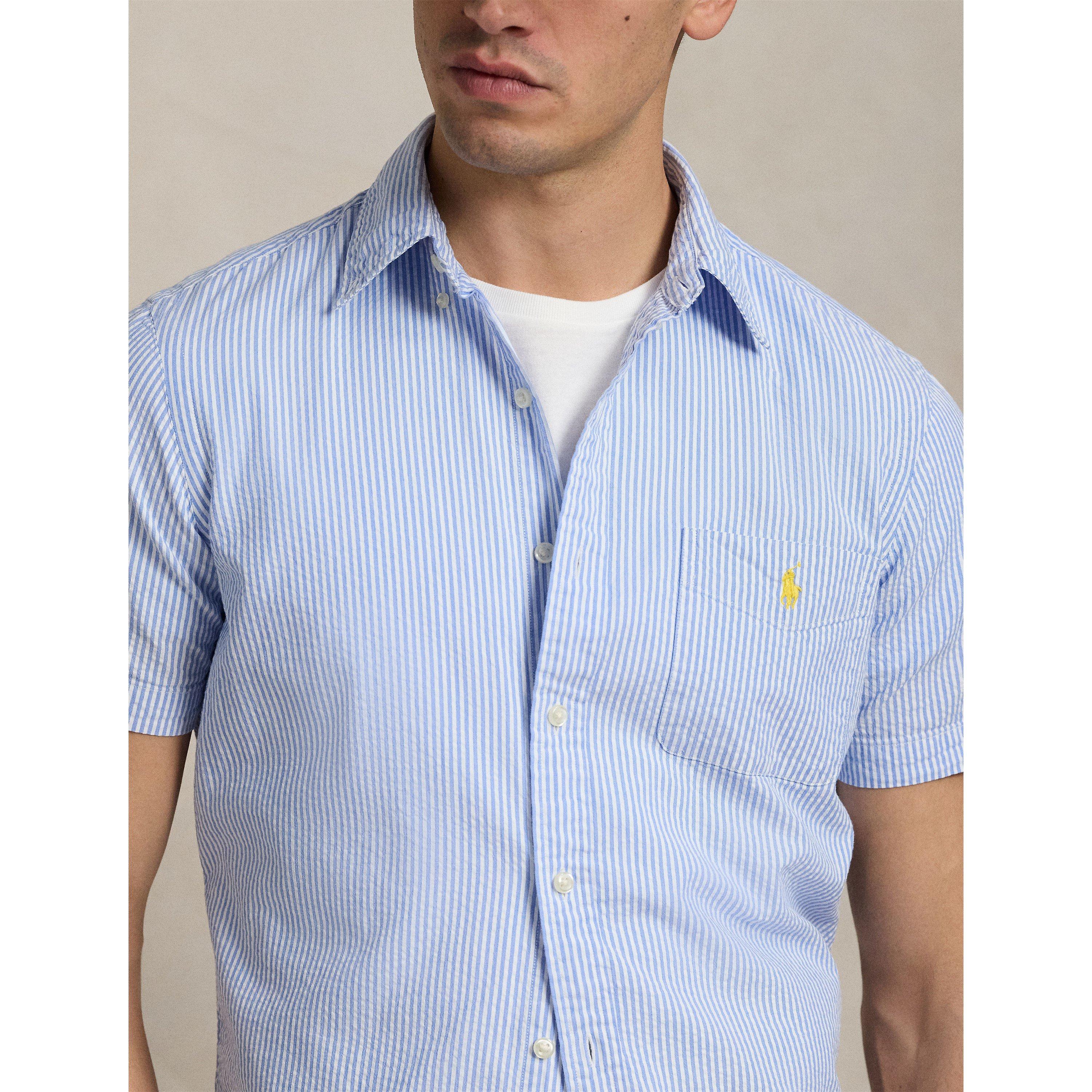 Blue/White - Polo Ralph Lauren - Men's Striped Seersucker Short Sleeve Shirt - 4