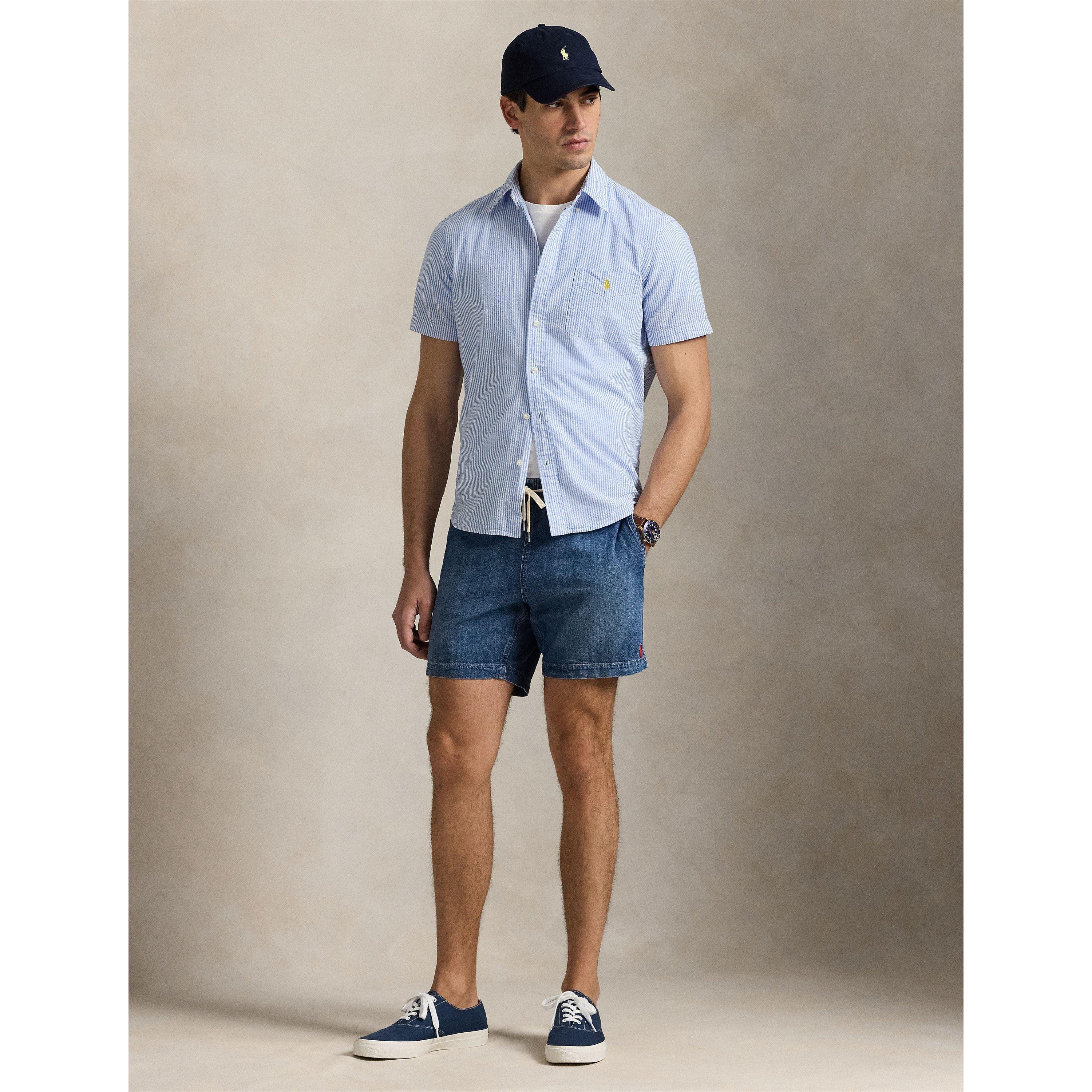 Blue/White - Polo Ralph Lauren - Men's Striped Seersucker Short Sleeve Shirt - 5