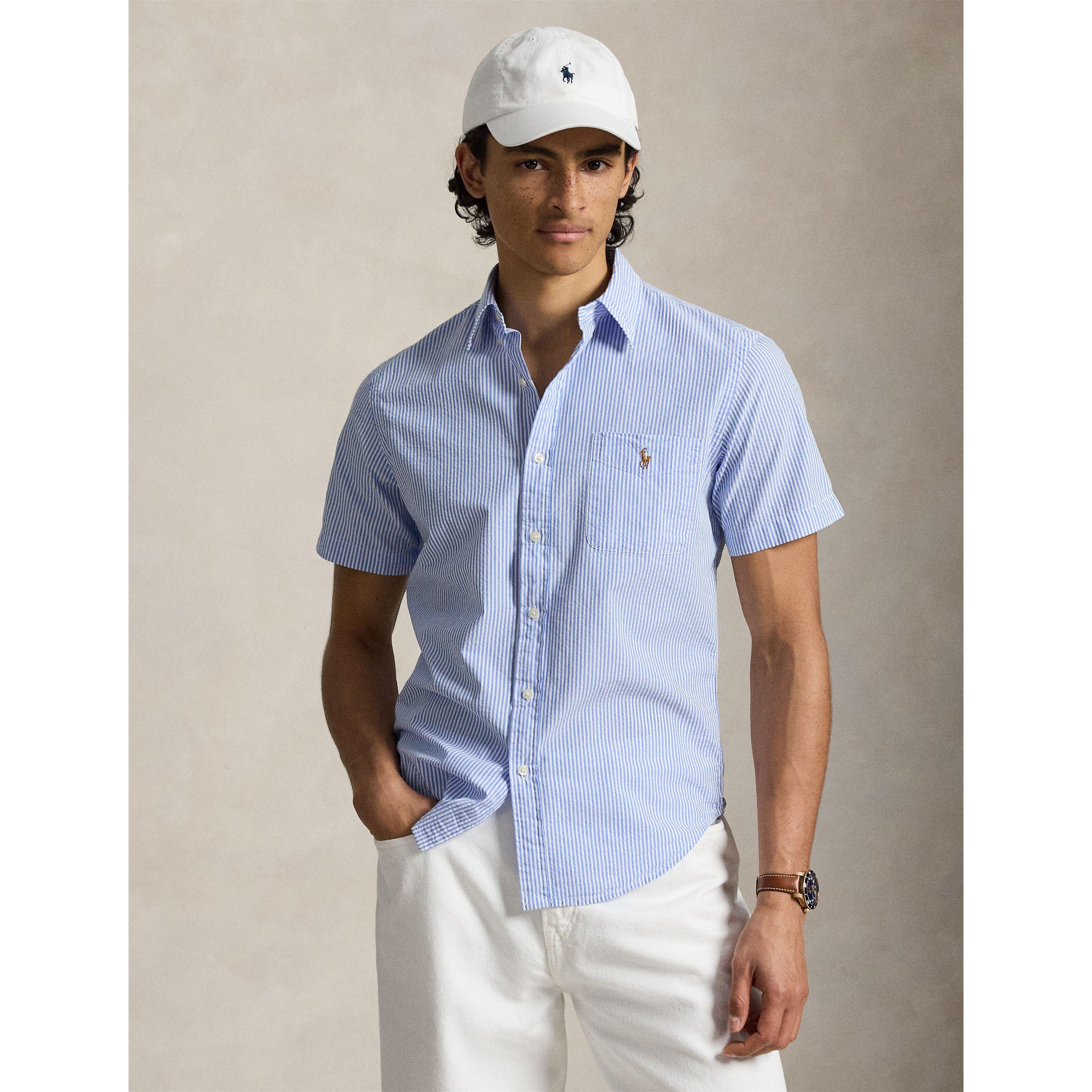 Blue/White - Polo Ralph Lauren - Men's Striped Seersucker Short Sleeve Shirt - 2
