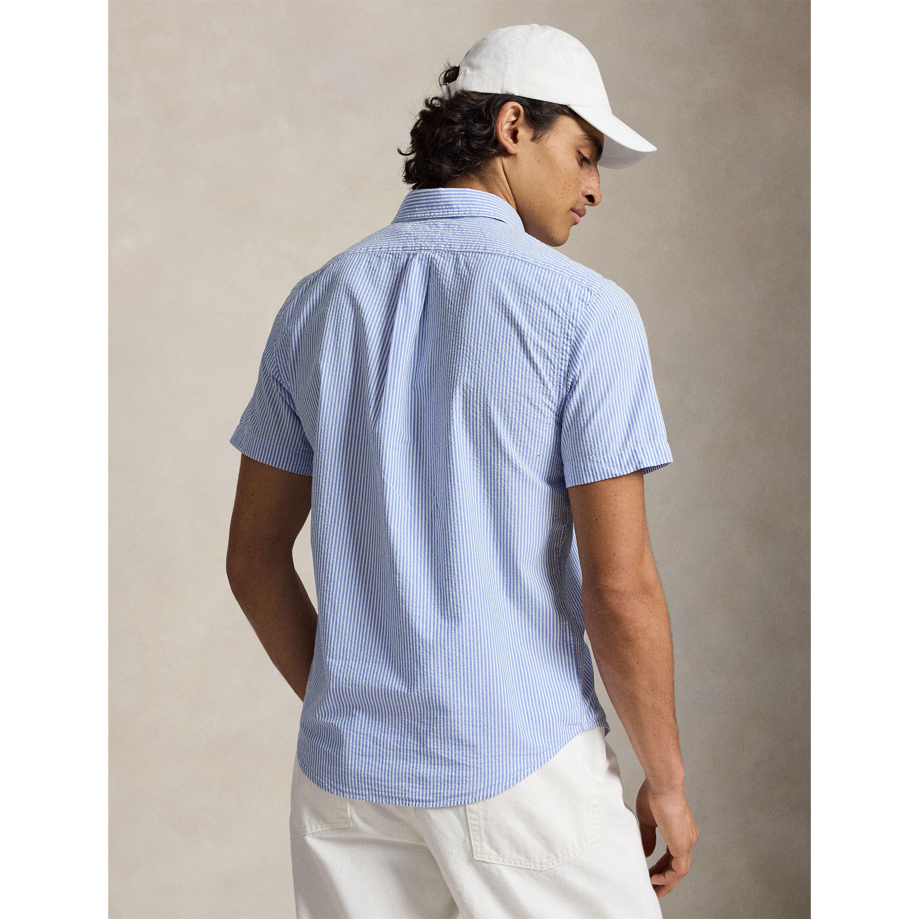 Blue/White - Polo Ralph Lauren - Men's Striped Seersucker Short Sleeve Shirt - 3