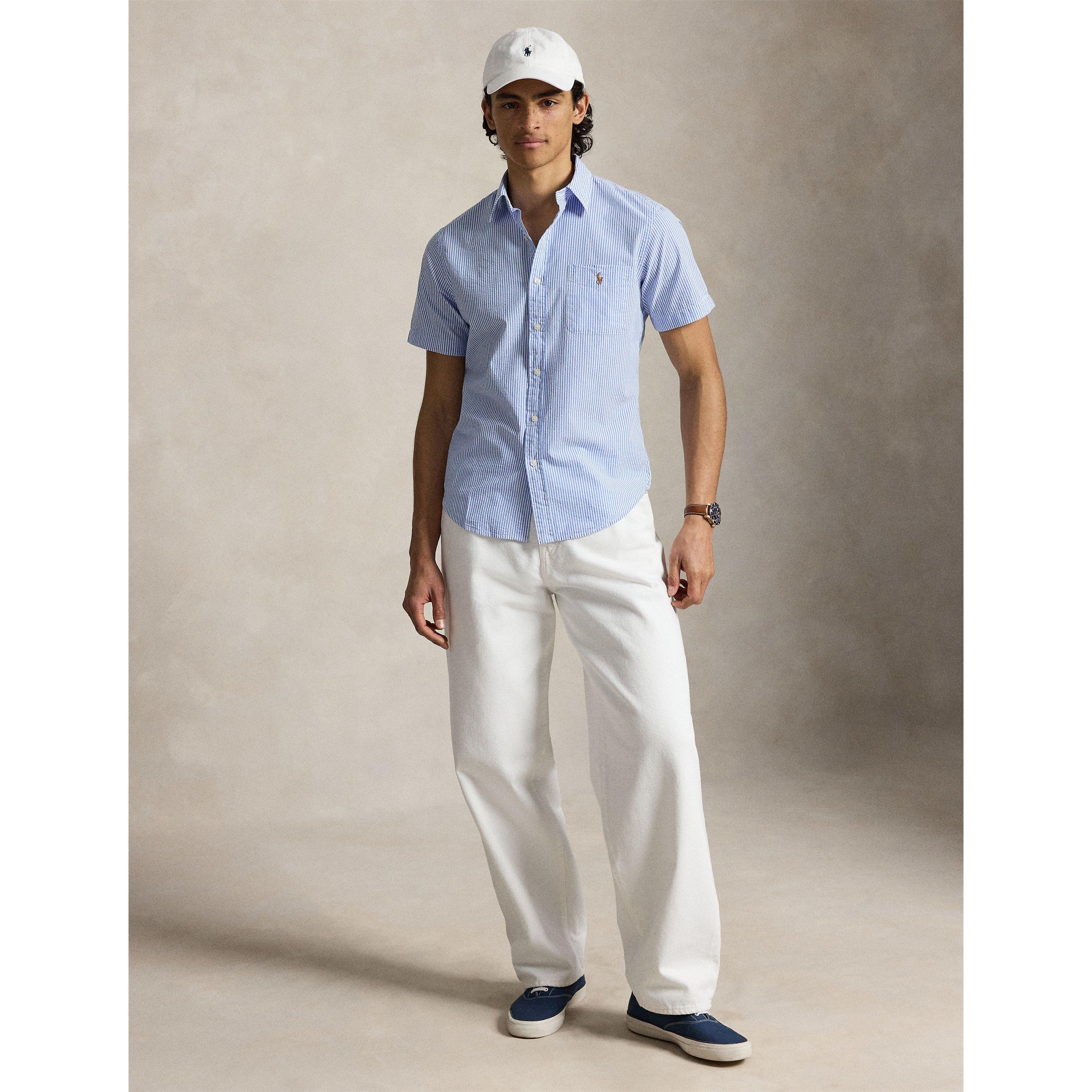 Blue/White - Polo Ralph Lauren - Men's Striped Seersucker Short Sleeve Shirt - 5