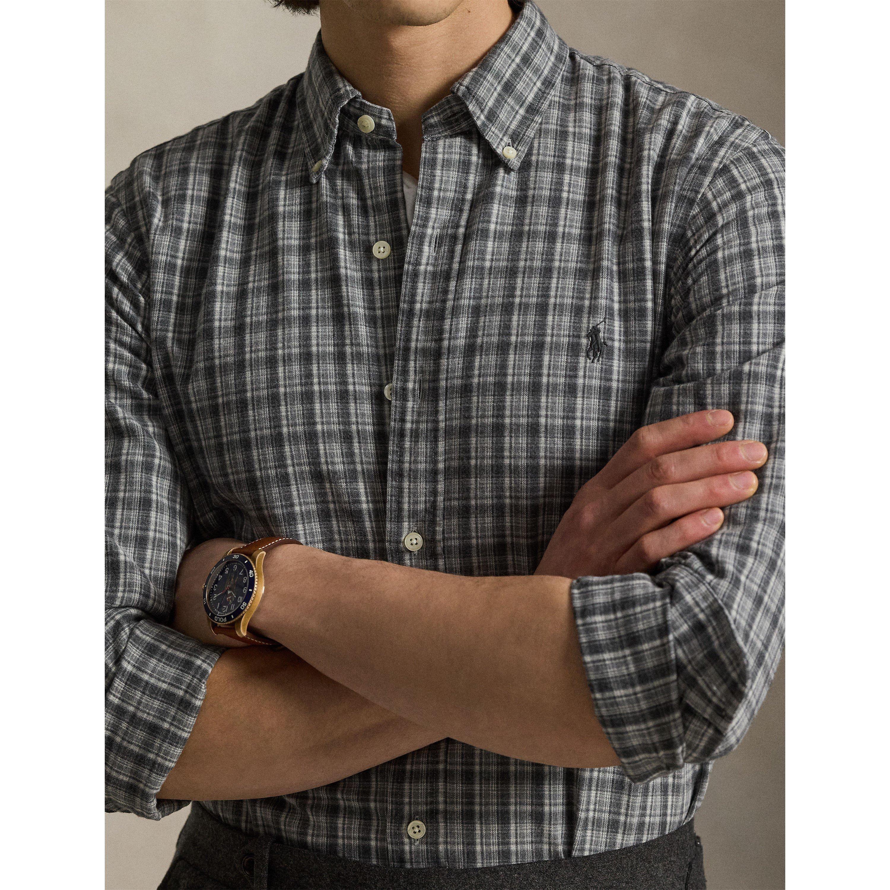 Grey Heather - Polo Ralph Lauren - Men's BrushOxf Long Sleeve Patterned Shirt - 4