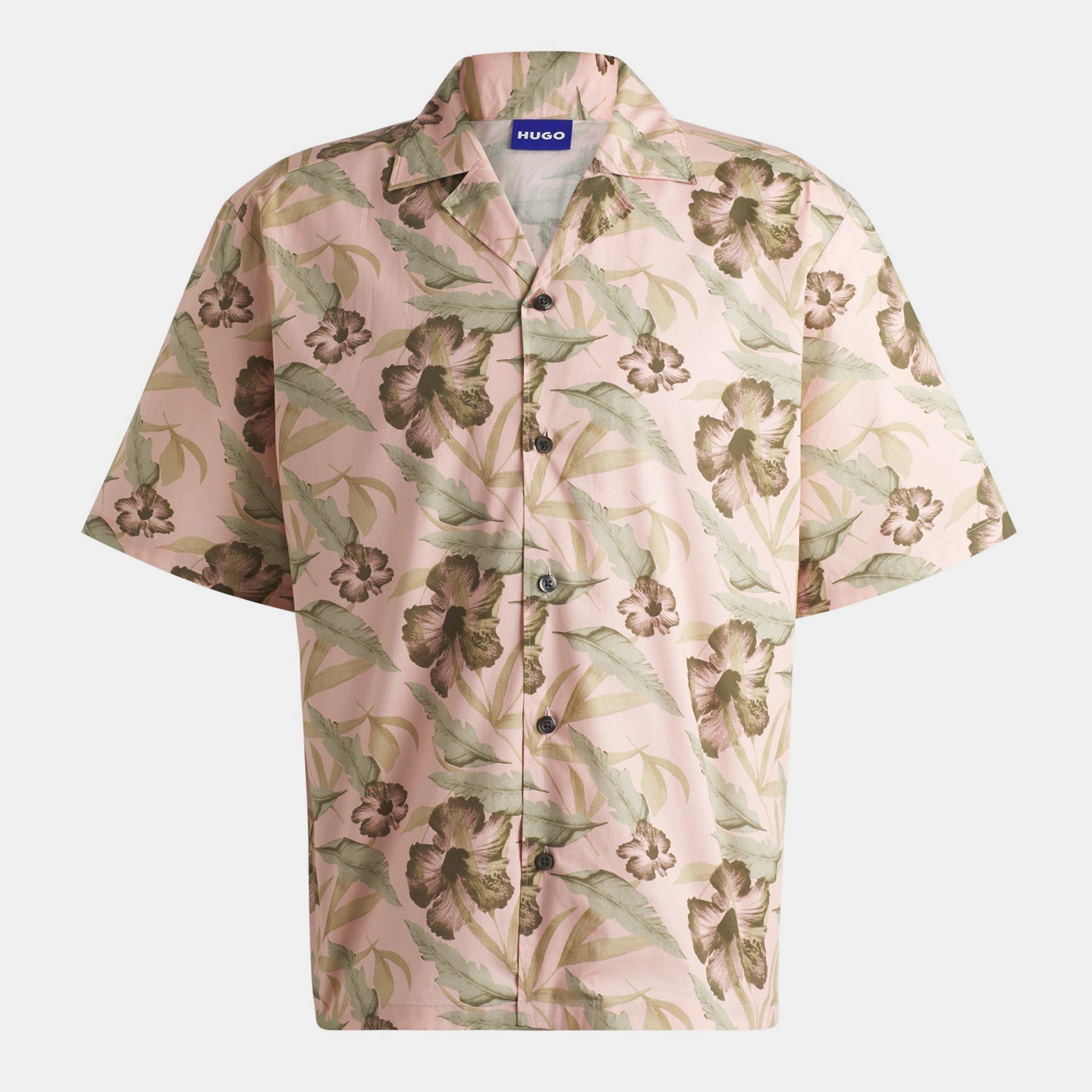 Hugo Men's Eligino Blue Short Sleeve Patterned Shirt - Pas Pink 680 - M