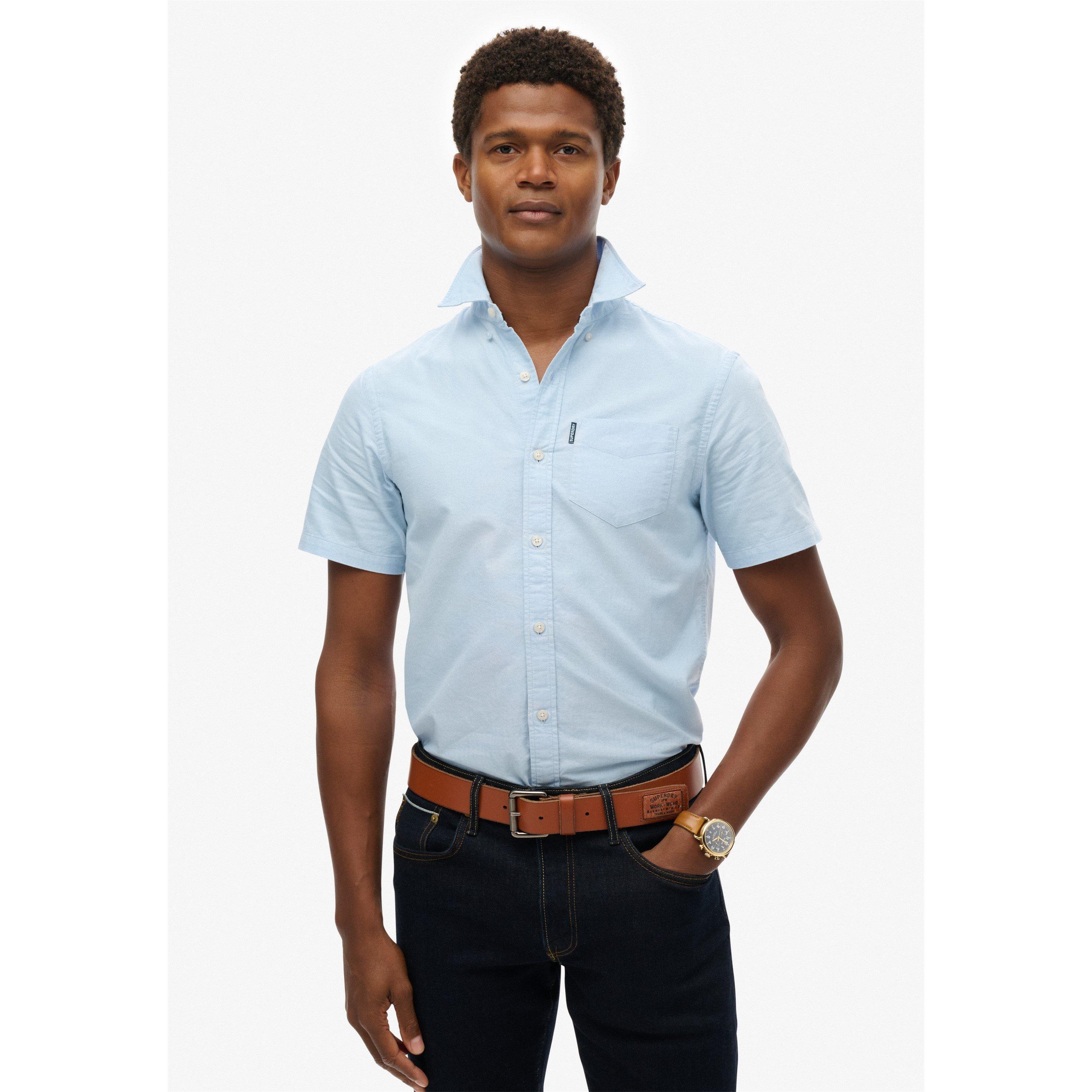 Light Blue - Superdry - Men's Short Sleeve Oxford Shirt - 1