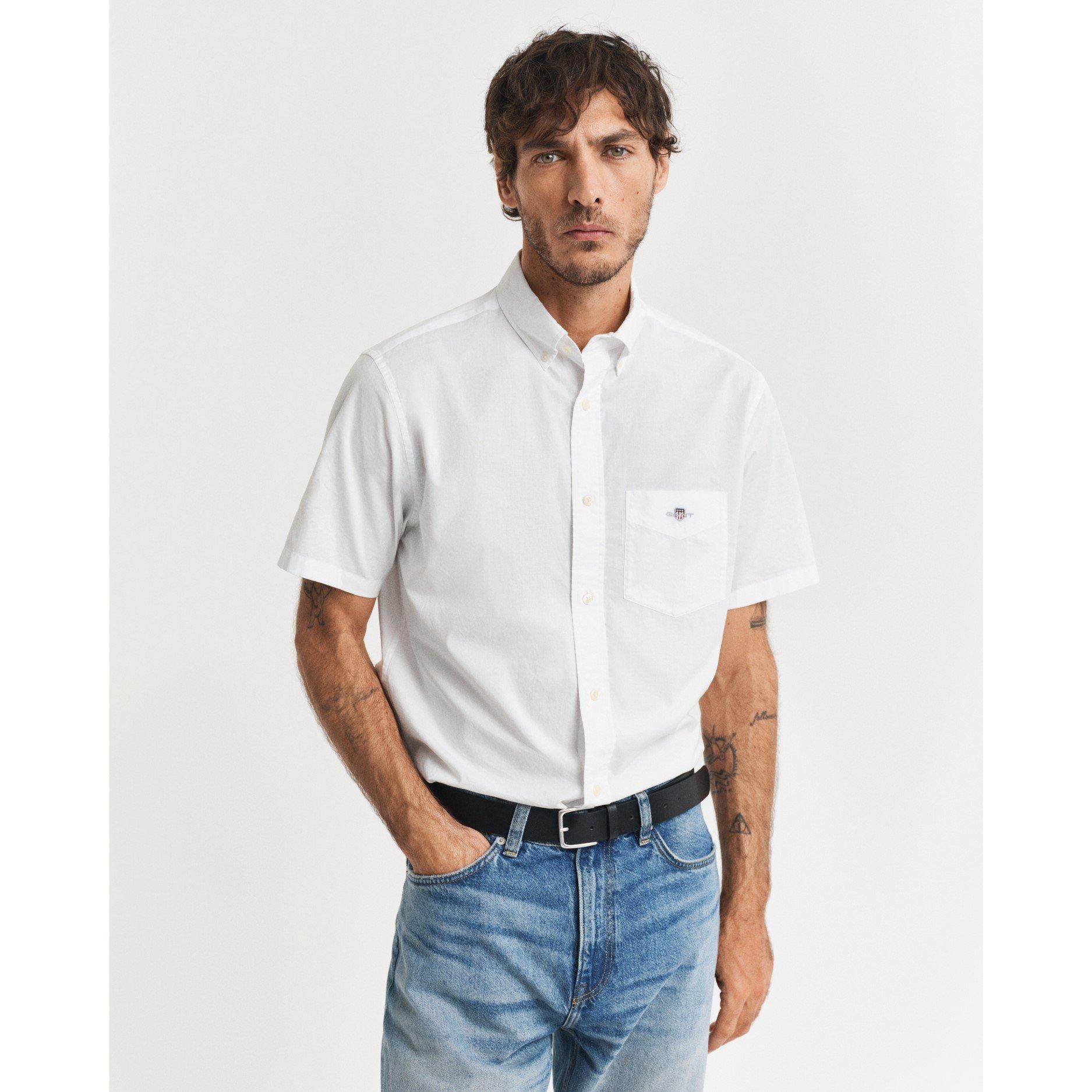 Hvid - Gant - Regular Fit Classic Poplin Short Sleeve Shirt - 1