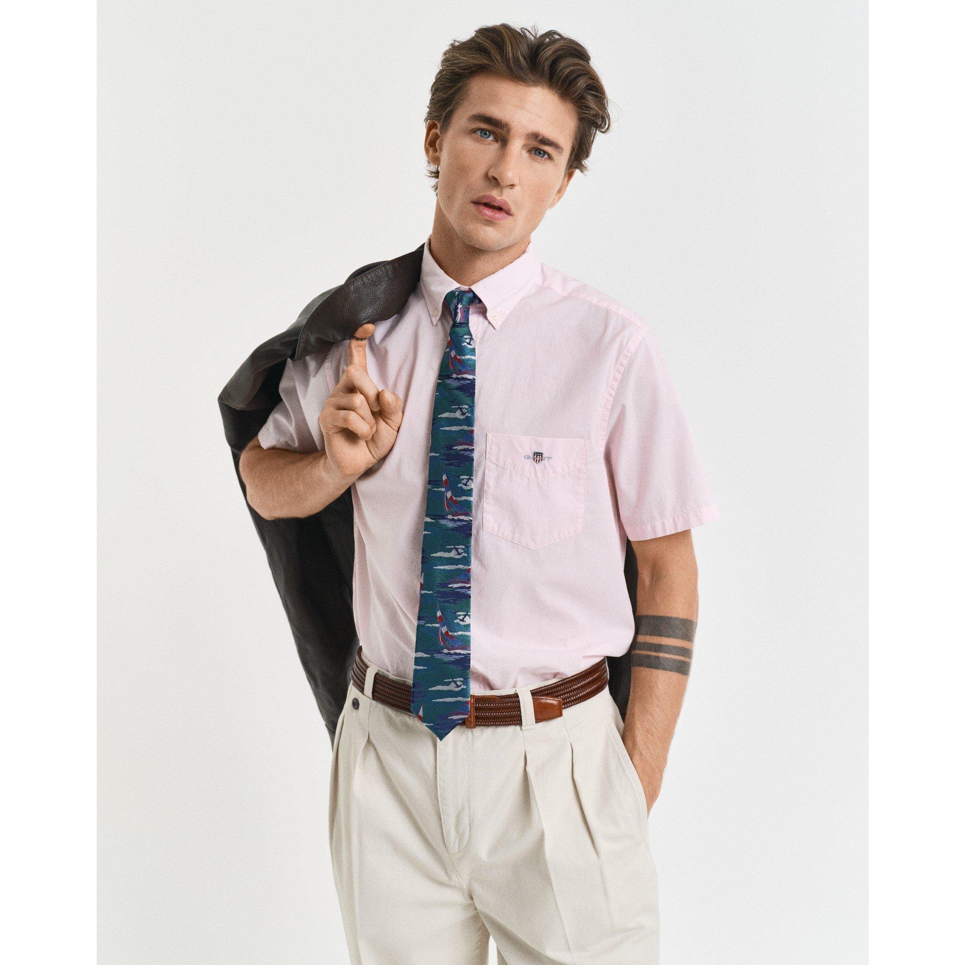 Gant Regular Fit Classic Poplin Short Sleeve Shirt - Light Pink - L