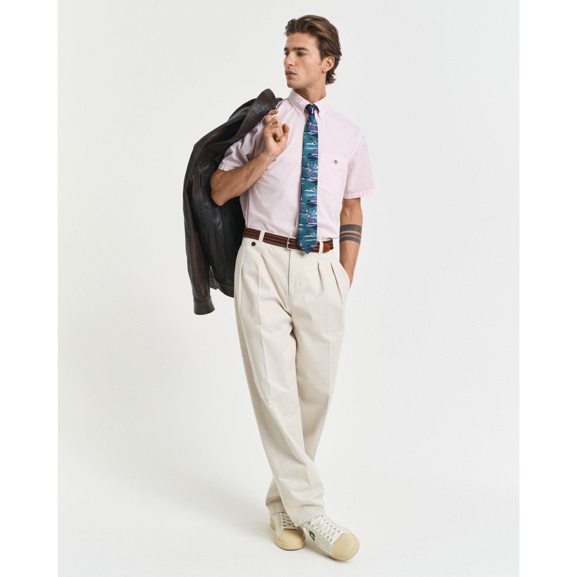 Light Pink - Gant - Regular Fit Classic Poplin Short Sleeve Shirt - 4