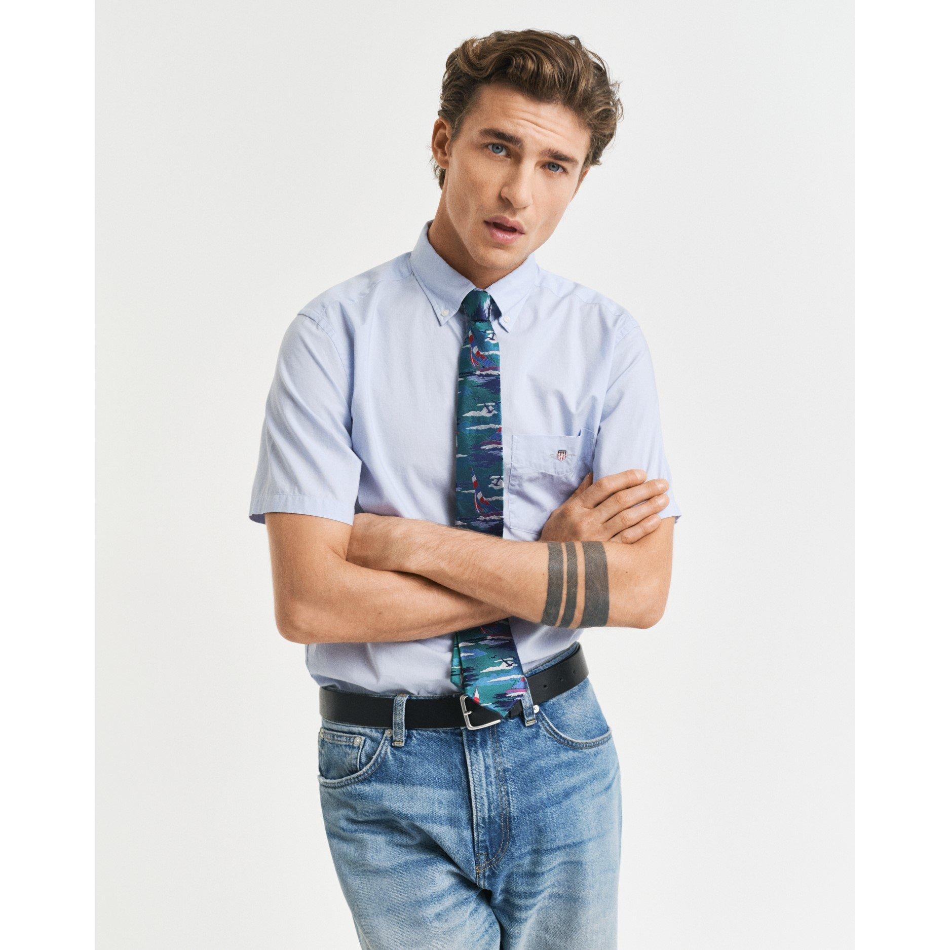 Gant Regular Fit Classic Poplin Short Sleeve Shirt - Light Blue - Size 2XL