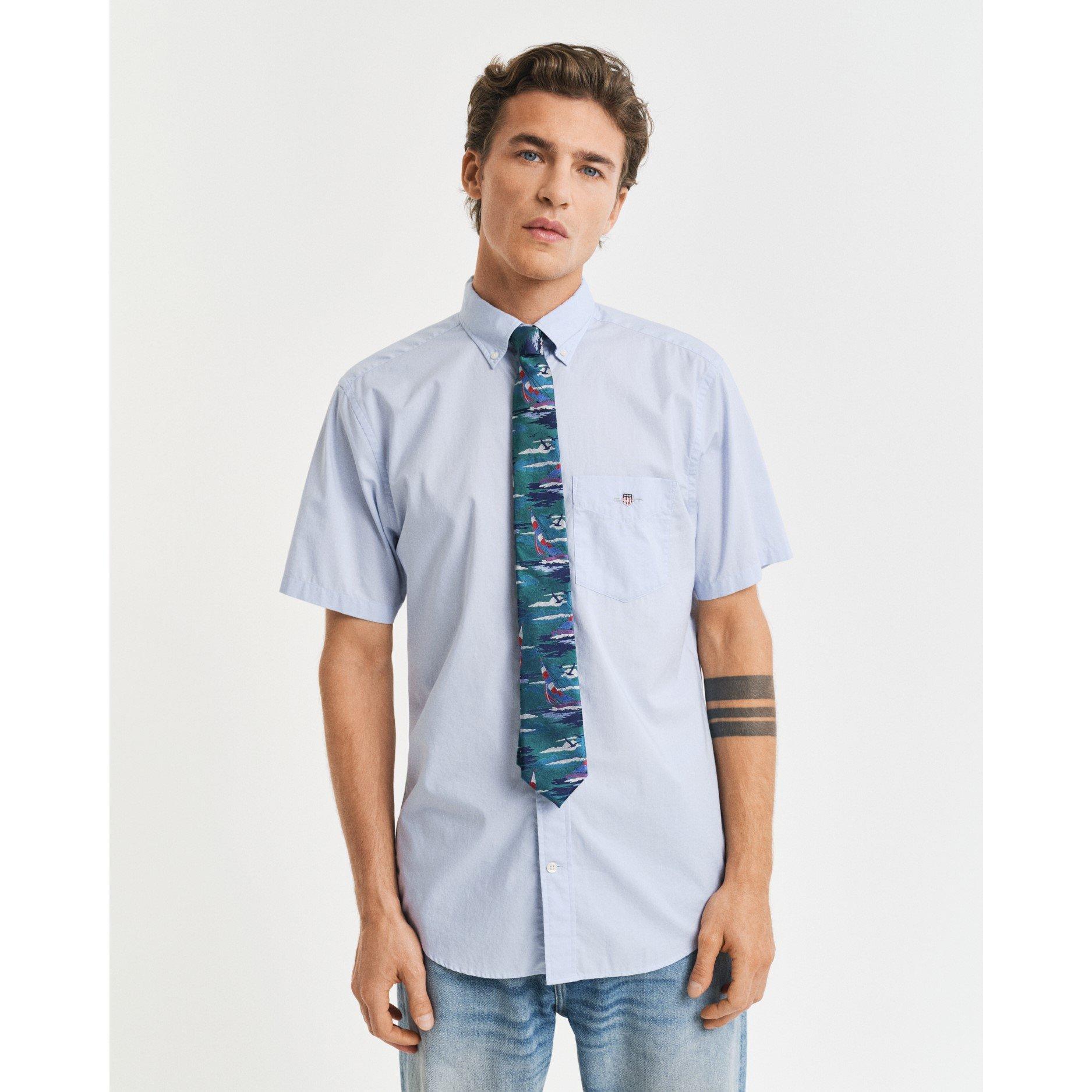 Light Blue - Gant - Regular Fit Classic Poplin Short Sleeve Shirt - 2