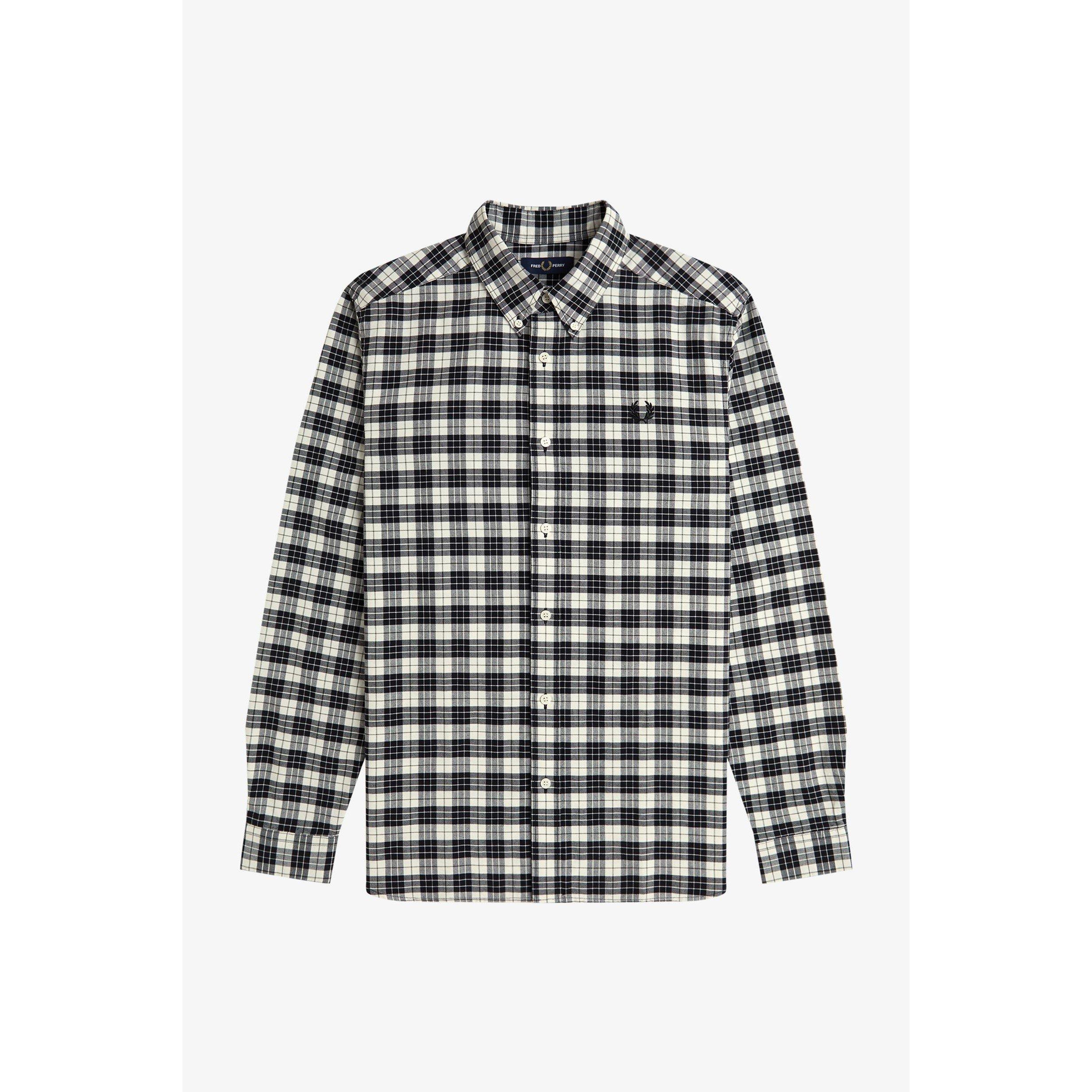 Fred Perry Men's Tartan Long Sleeve Oxford Shirt - Ecru 560 - L