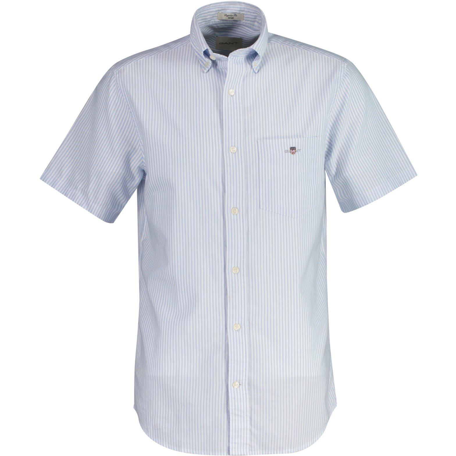 Gant Regular Fit Striped Classic Oxford Short Sleeve Shirt - Light Blue - S