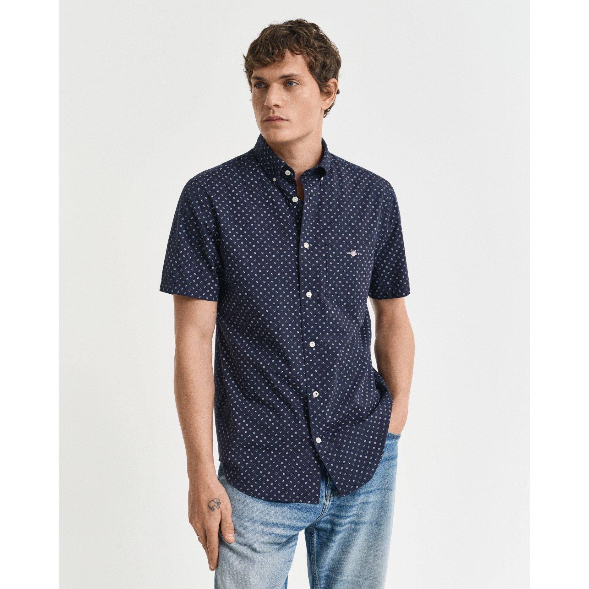 Evening Blue - Gant - Men's Micro Print Short Sleeve Shirt - 1