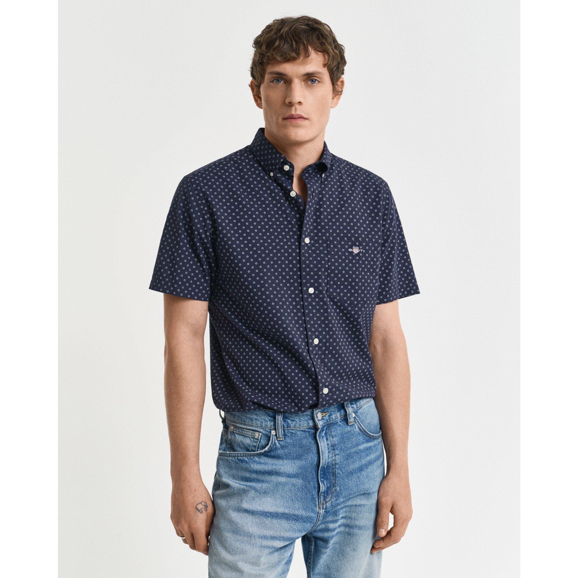 Avondblauw - Gant - Men's Micro Print Short-Sleeve Patterned Shirt - 3